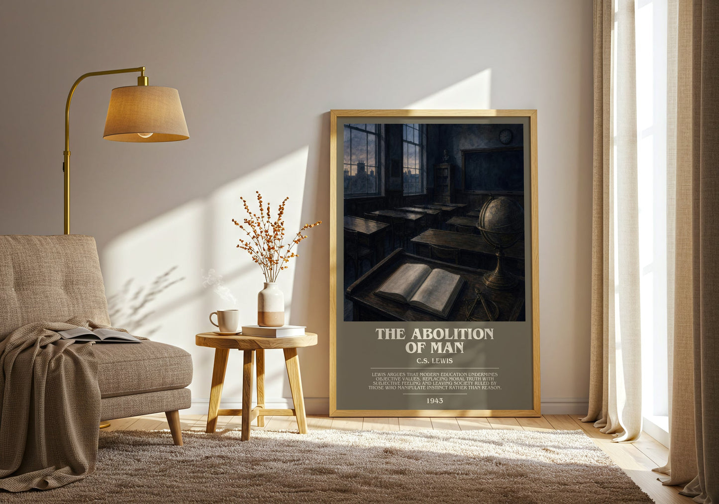The Abolition Of Man bookish print on bookshelf – C.S. Lewis fan gift