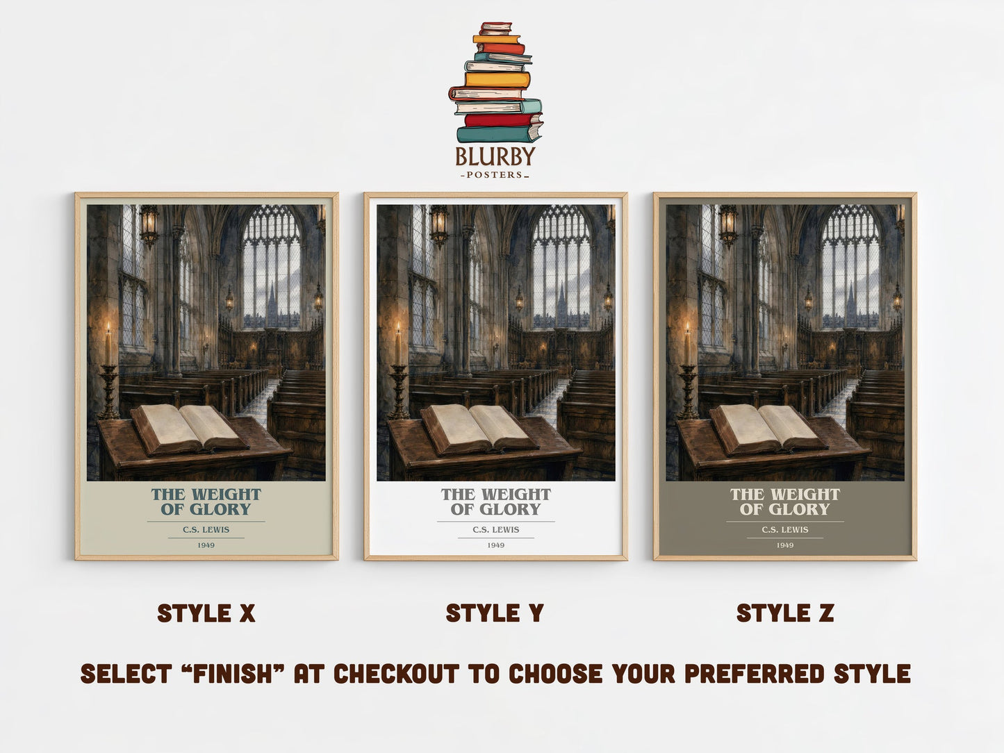 The Weight Of Glory book cover print in frame leaning in hallway – non fiction wall art