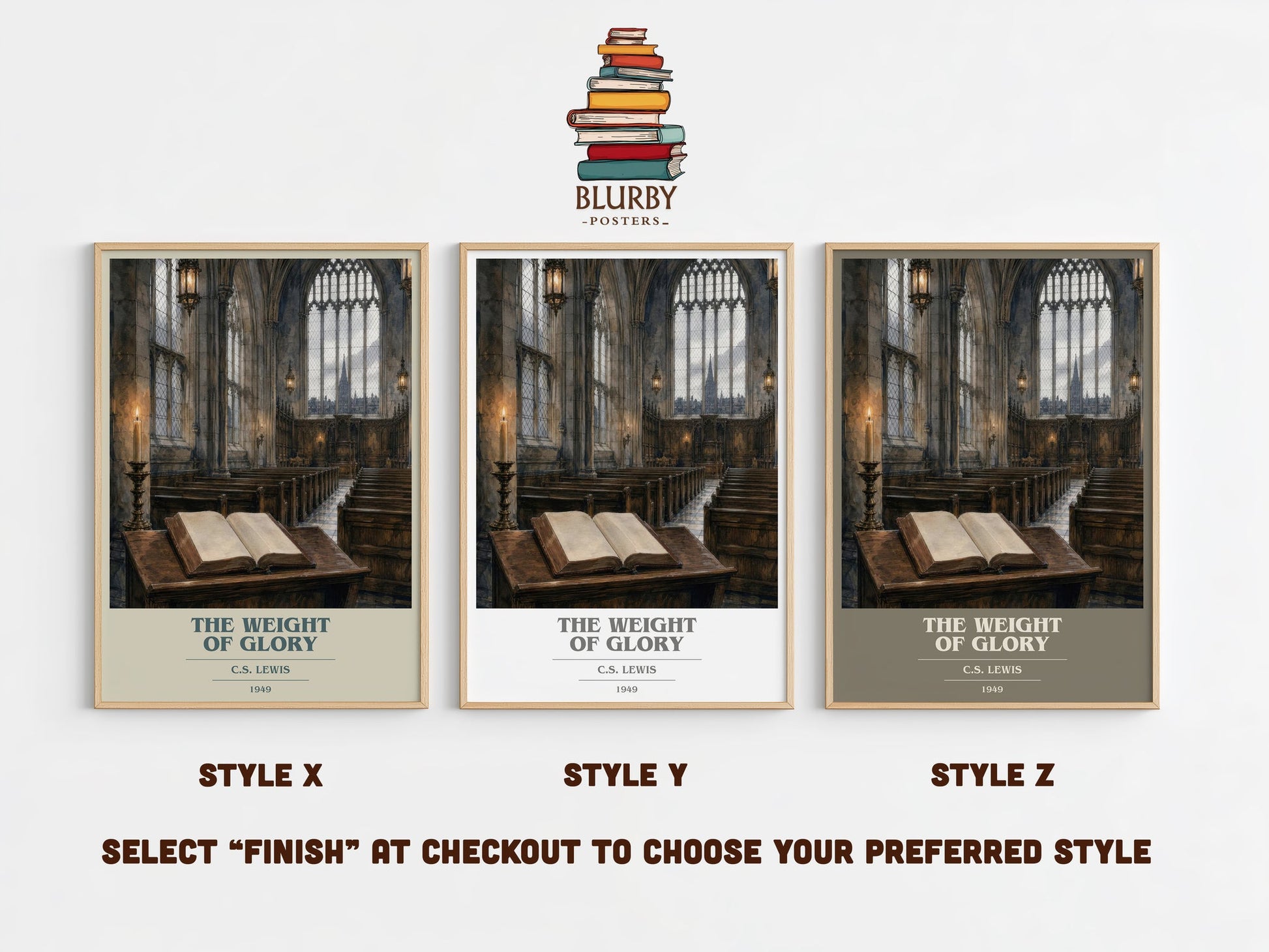 The Weight Of Glory book cover print in frame leaning in hallway – non fiction wall art
