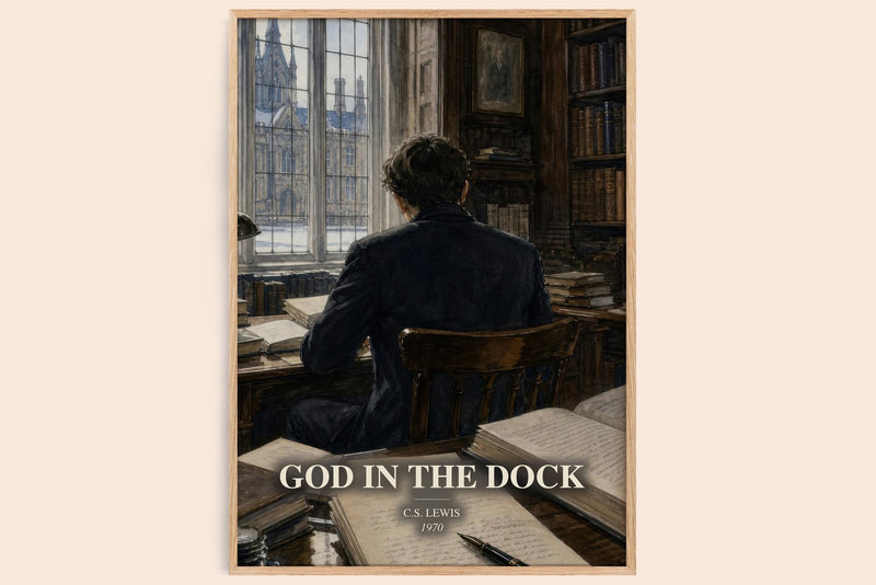 God In The Dock watercolour book poster by C.S. Lewis – framed literary art print