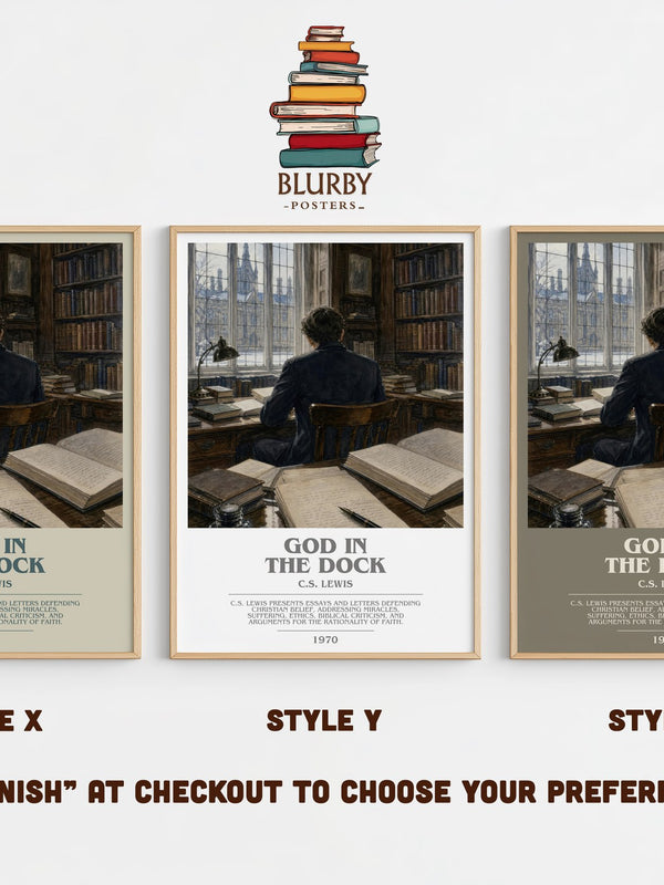 God In The Dock bookish print in frame leaning in hallway – non fiction wall art