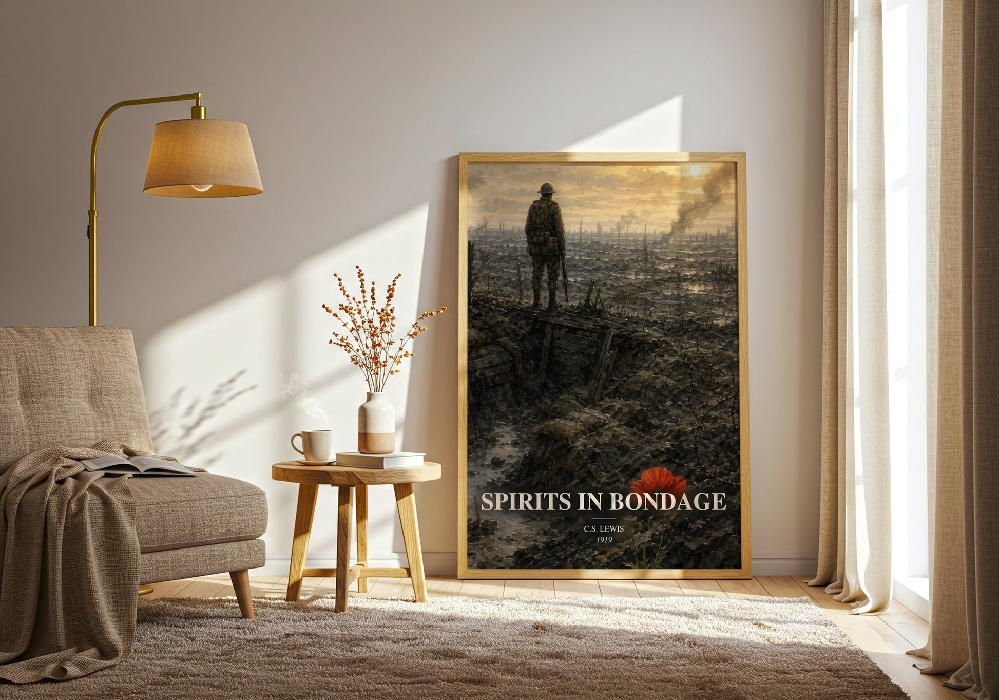 Spirits In Bondage watercolour print in frame leaning in hallway – poetry wall art