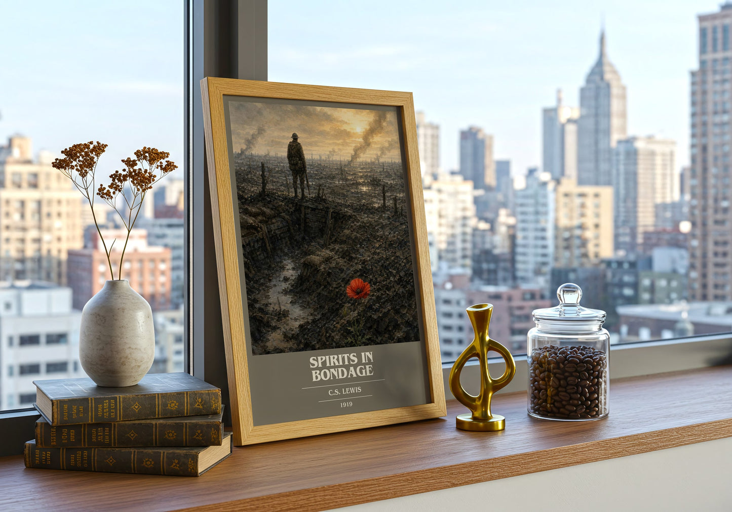 Spirits In Bondage book cover print framed by window – literary home decor