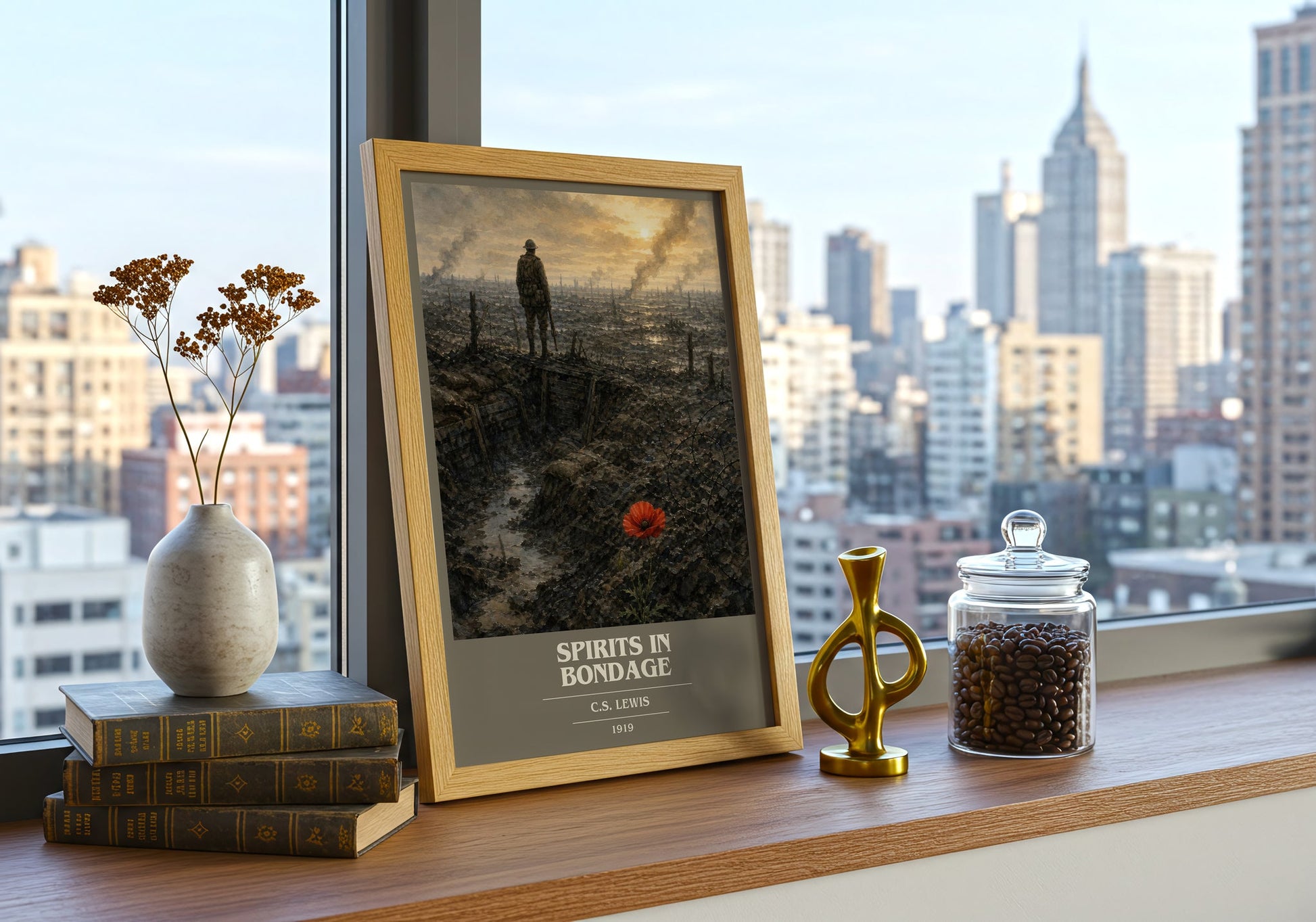 Spirits In Bondage book cover print framed by window – literary home decor