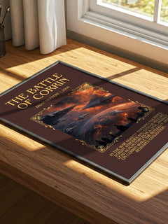 The Battle of Corrin Minimalist Book Poster by Brian Herbert – print on a sunlit desk