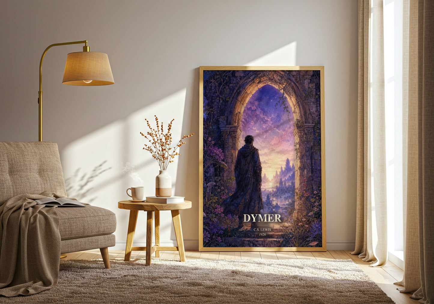 Dymer watercolour print in frame leaning in hallway – poetry wall art