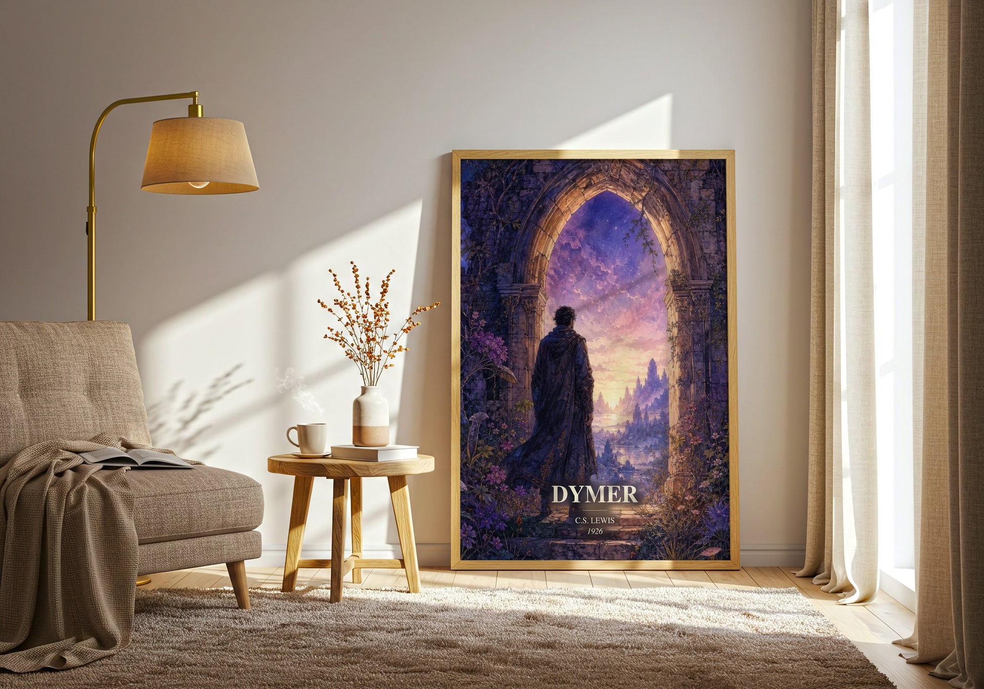 Dymer watercolour print in frame leaning in hallway – poetry wall art