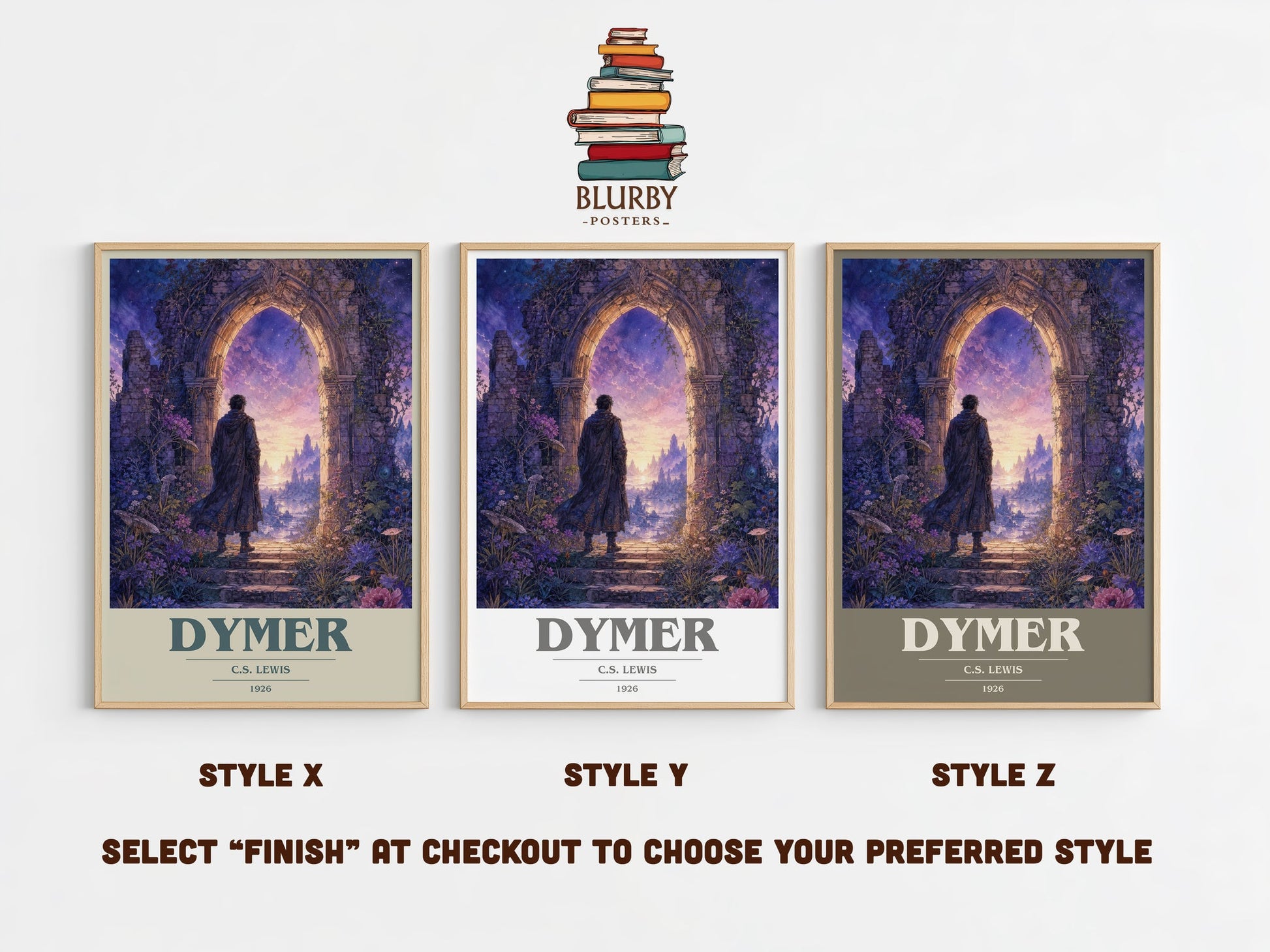 Dymer book cover print in frame leaning in hallway – poetry wall art