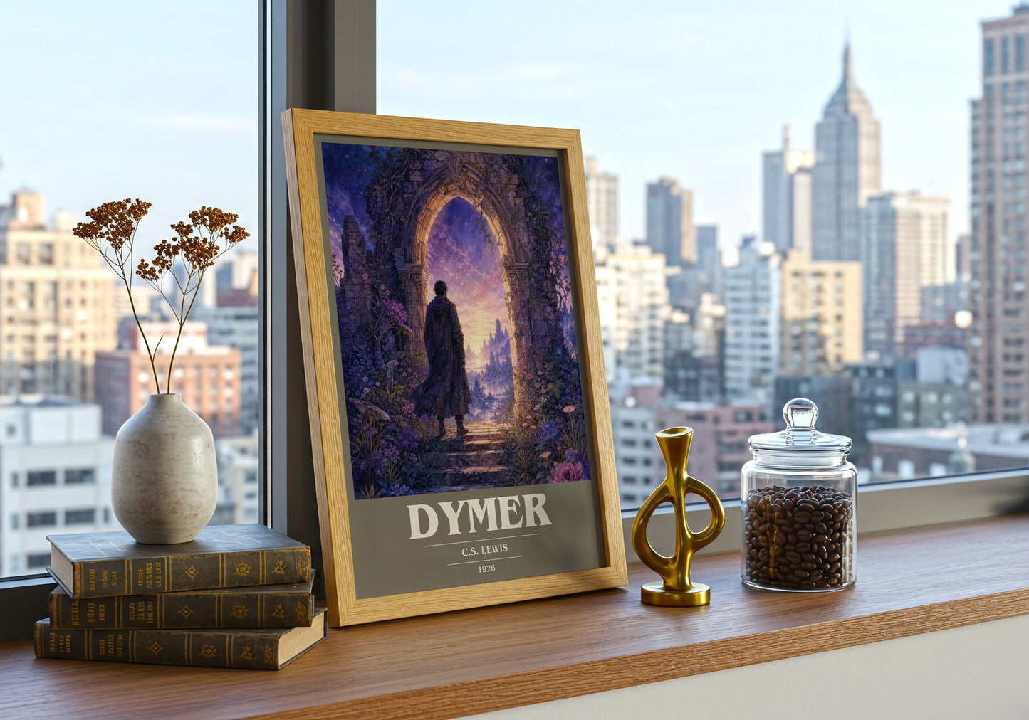 Dymer book cover print framed by window – literary home decor