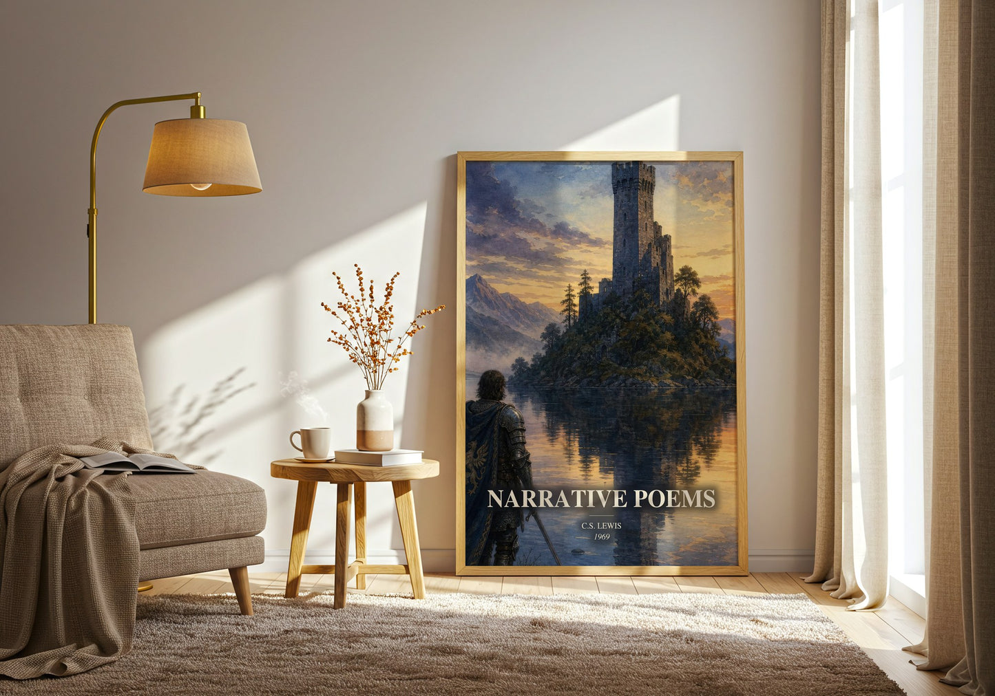 Narrative Poems watercolour print in frame leaning in hallway – poetry wall art