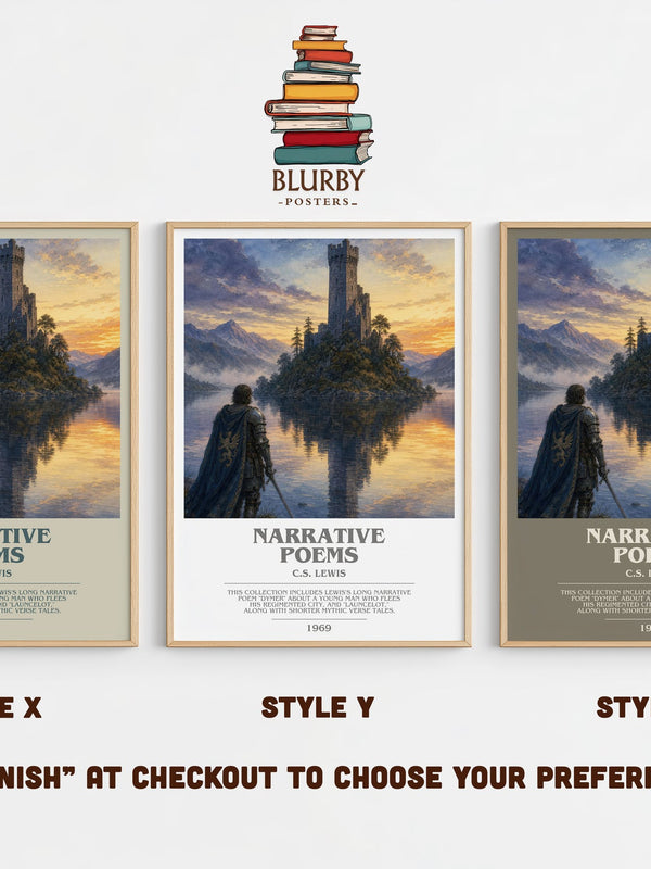 Narrative Poems bookish print in frame leaning in hallway – poetry wall art