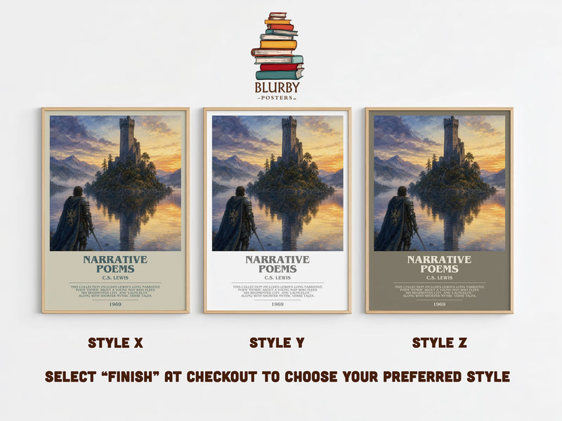 Narrative Poems bookish print in frame leaning in hallway – poetry wall art