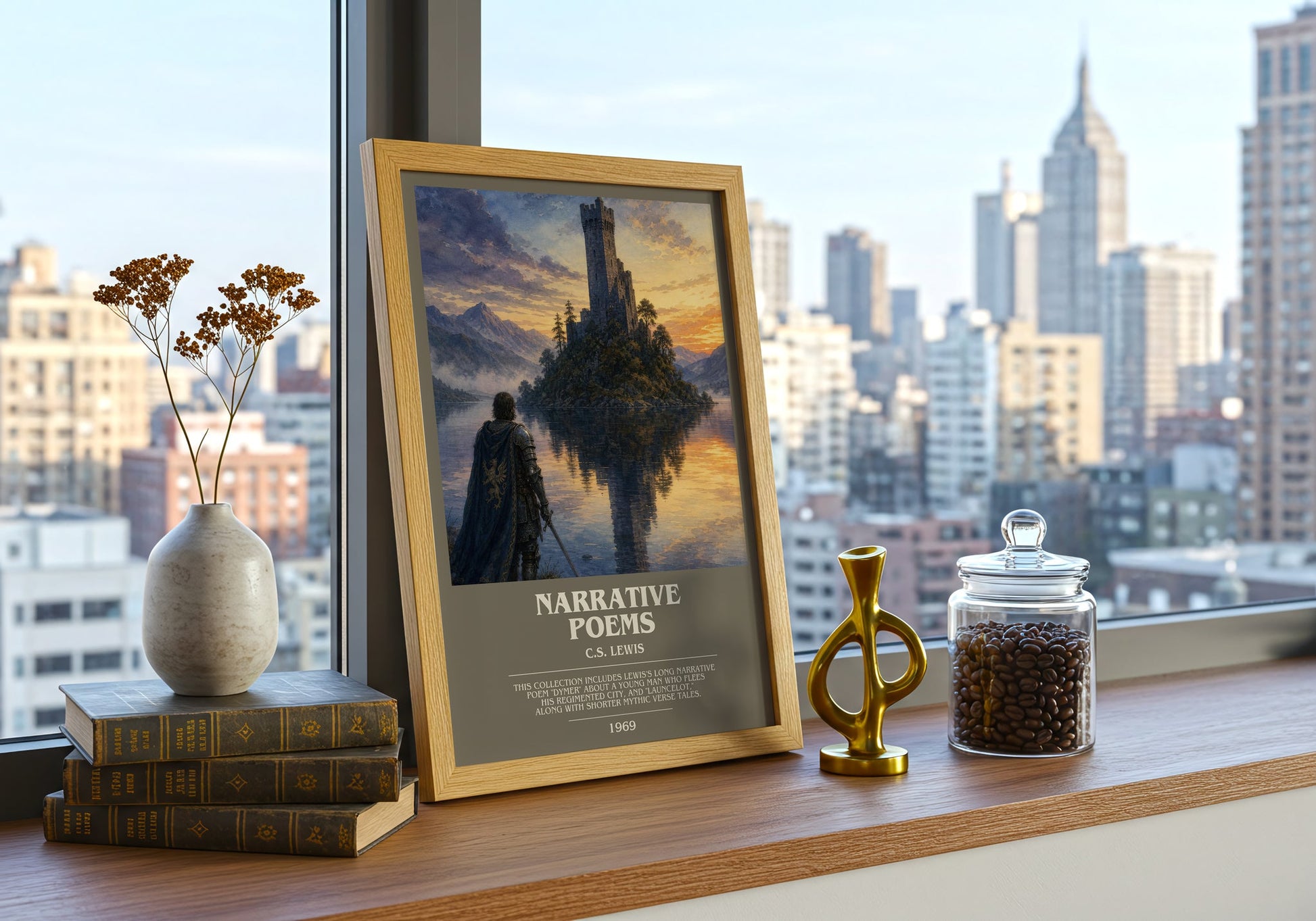 Narrative Poems bookish print framed by window – literary home decor