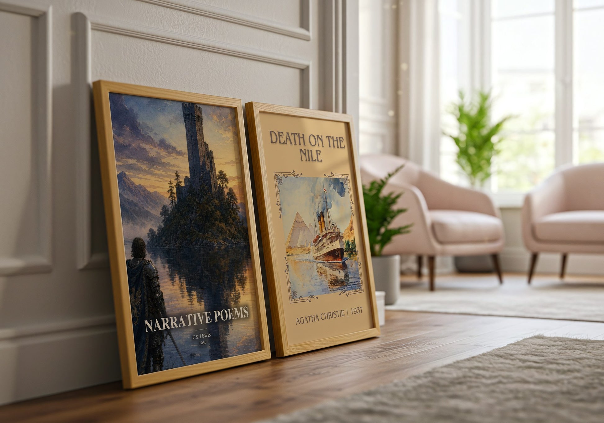Narrative Poems watercolour print framed by window – literary home decor