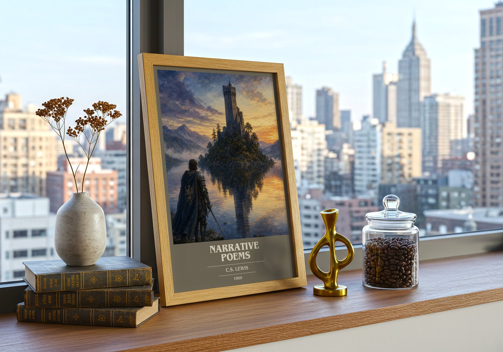 Narrative Poems book cover print framed by window – literary home decor