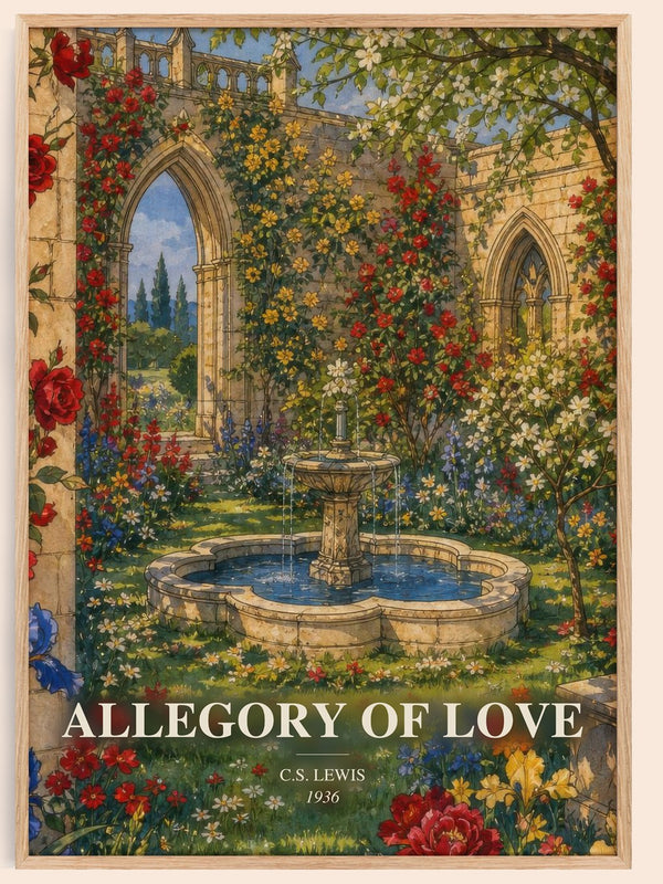 Allegory Of Love watercolour book poster by C.S. Lewis – framed literary art print