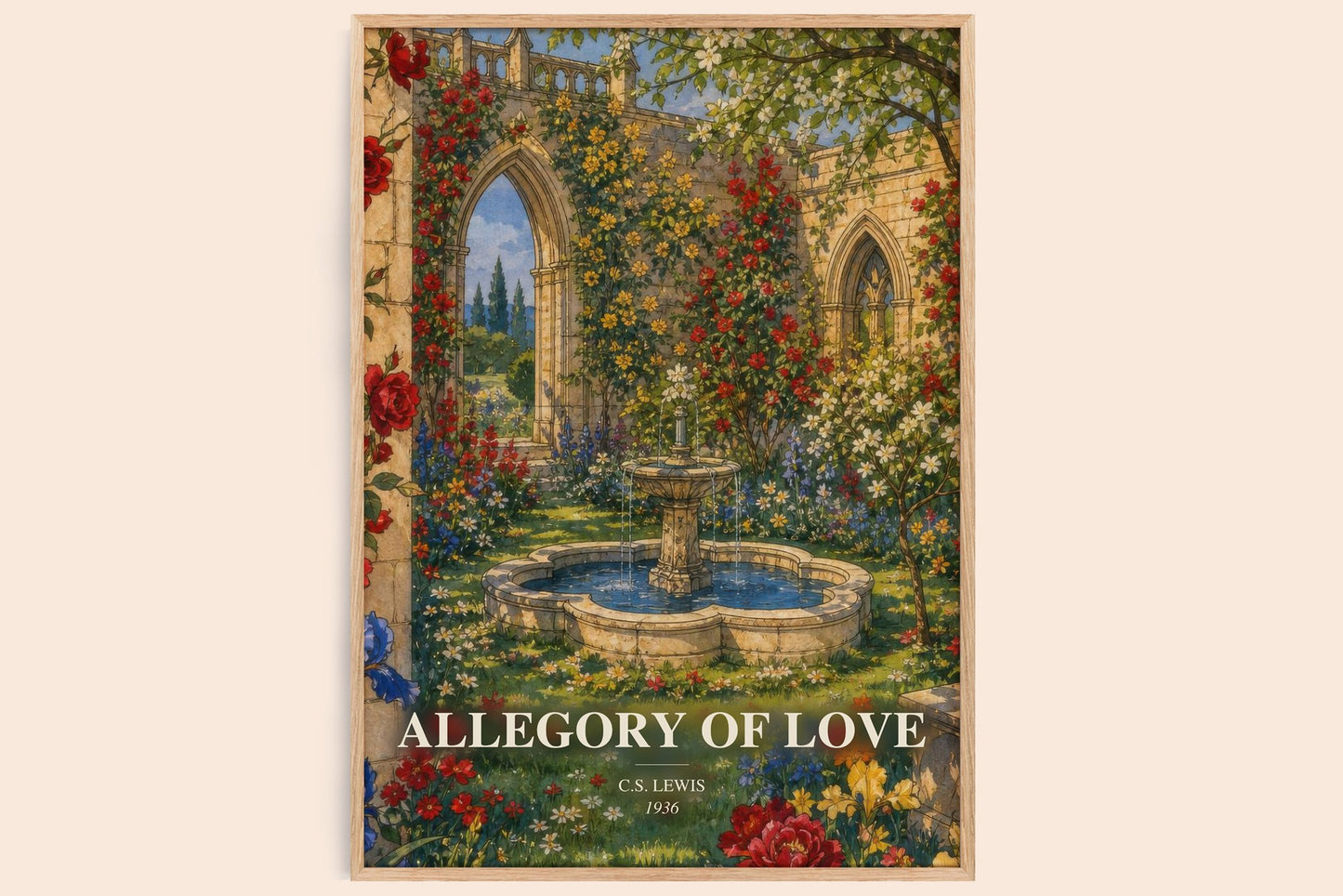 Allegory Of Love watercolour book poster by C.S. Lewis – framed literary art print