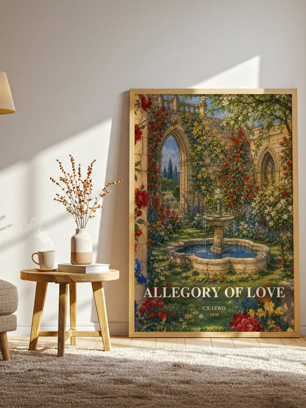 Allegory Of Love watercolour print in frame leaning in hallway – non fiction wall art