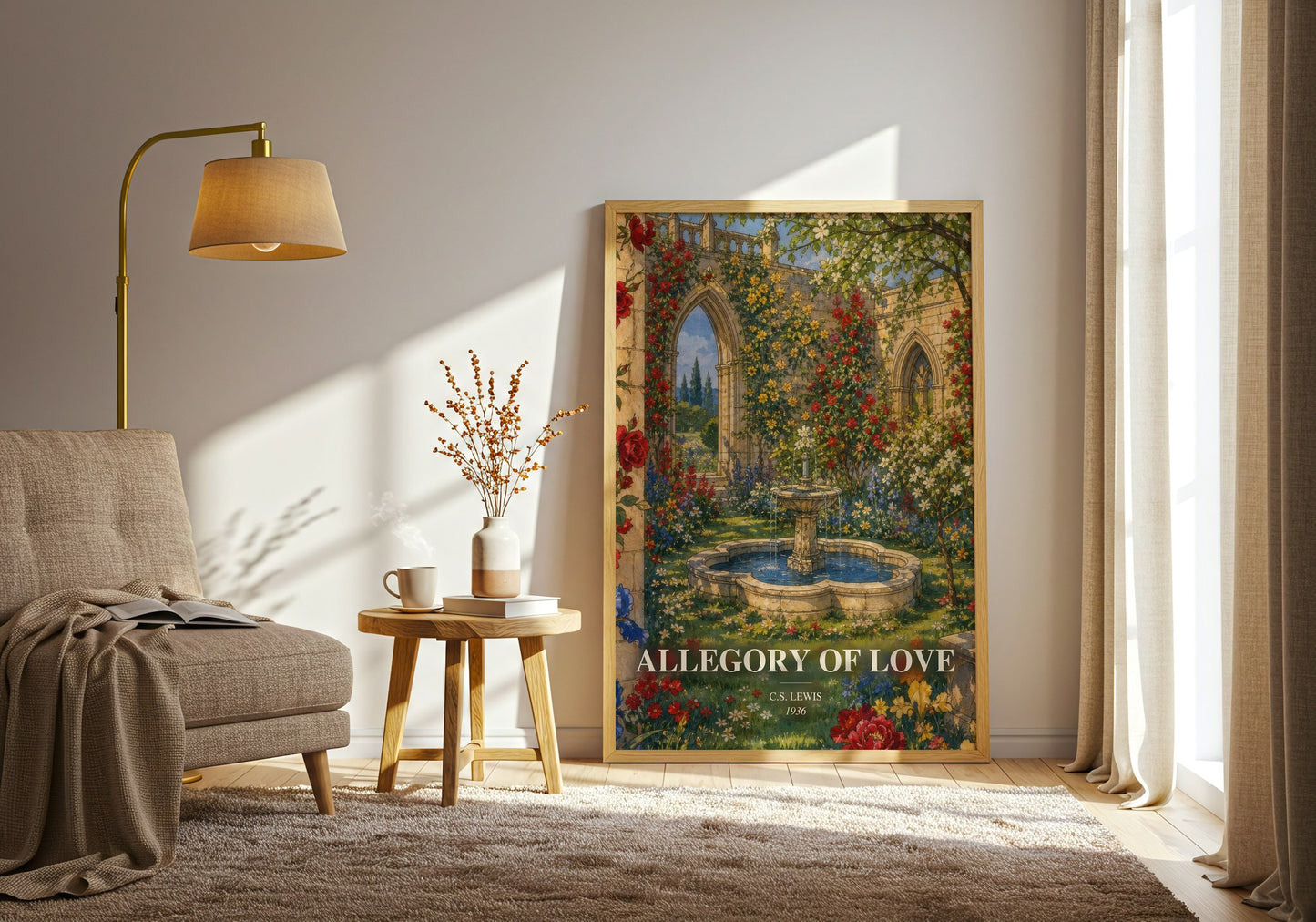 Allegory Of Love watercolour print in frame leaning in hallway – non fiction wall art