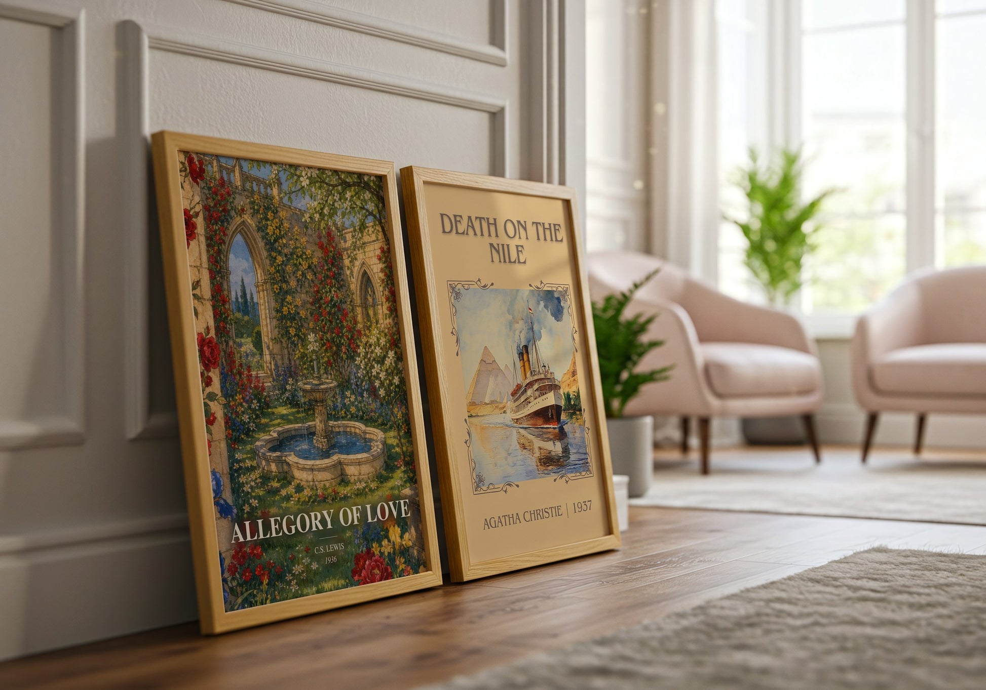 Allegory Of Love watercolour print framed by window – literary home decor
