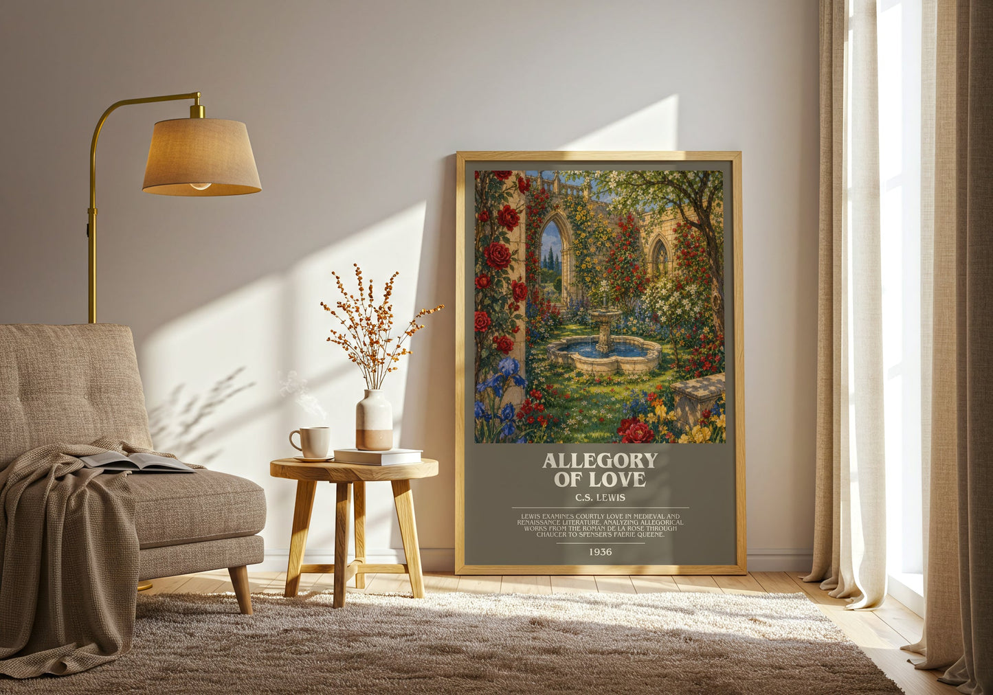 Allegory Of Love bookish print on bookshelf – C.S. Lewis fan gift