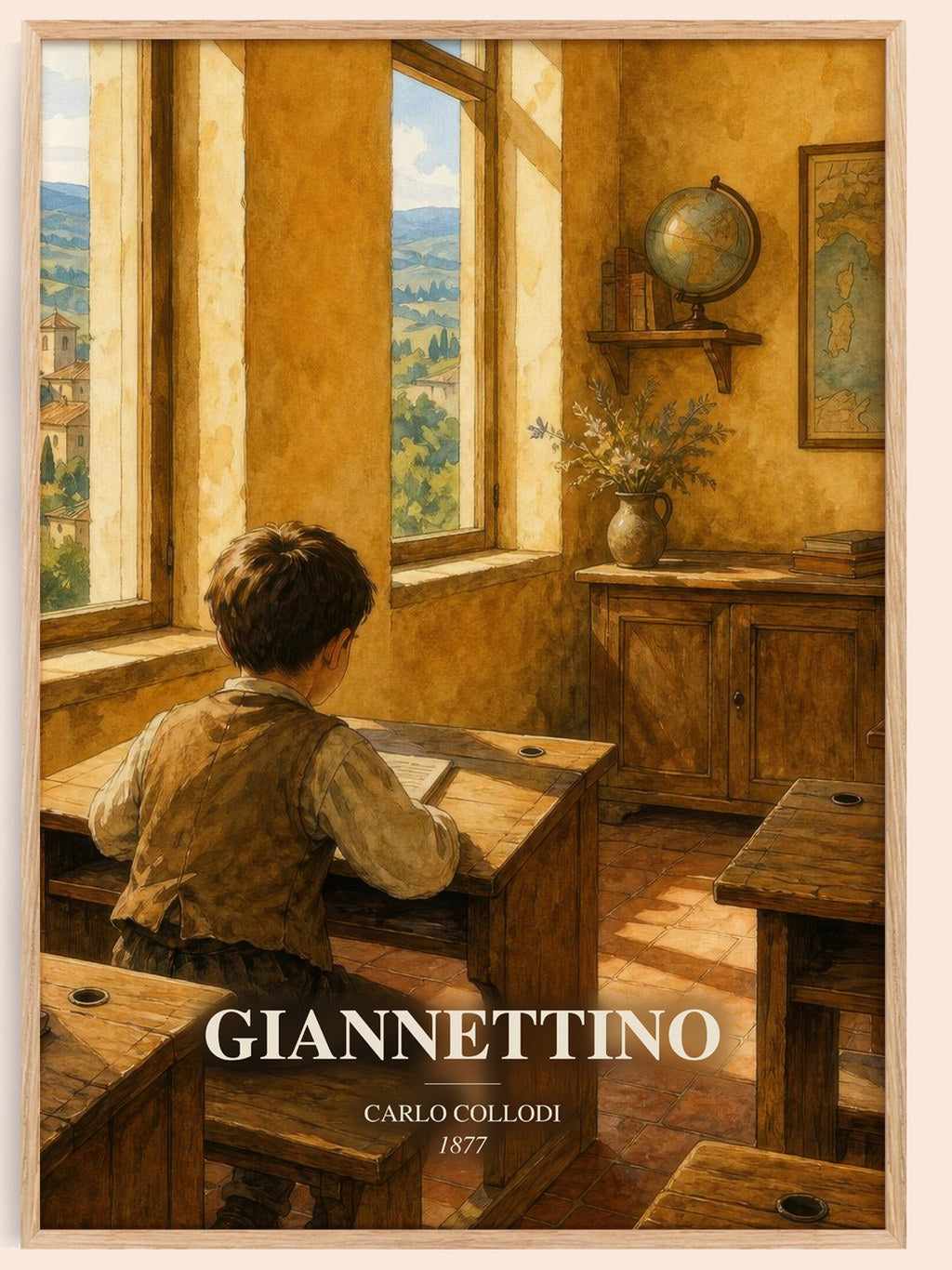 Giannettino watercolour book poster by Carlo Collodi – framed literary art print