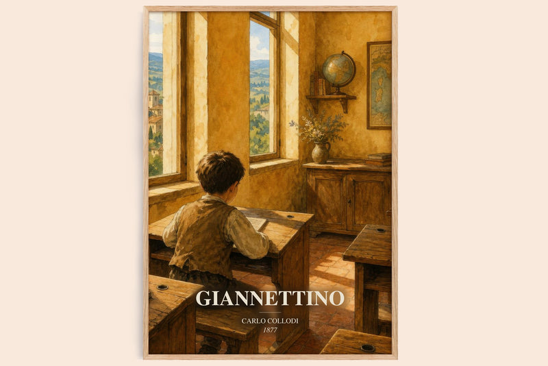 Giannettino watercolour book poster by Carlo Collodi – framed literary art print