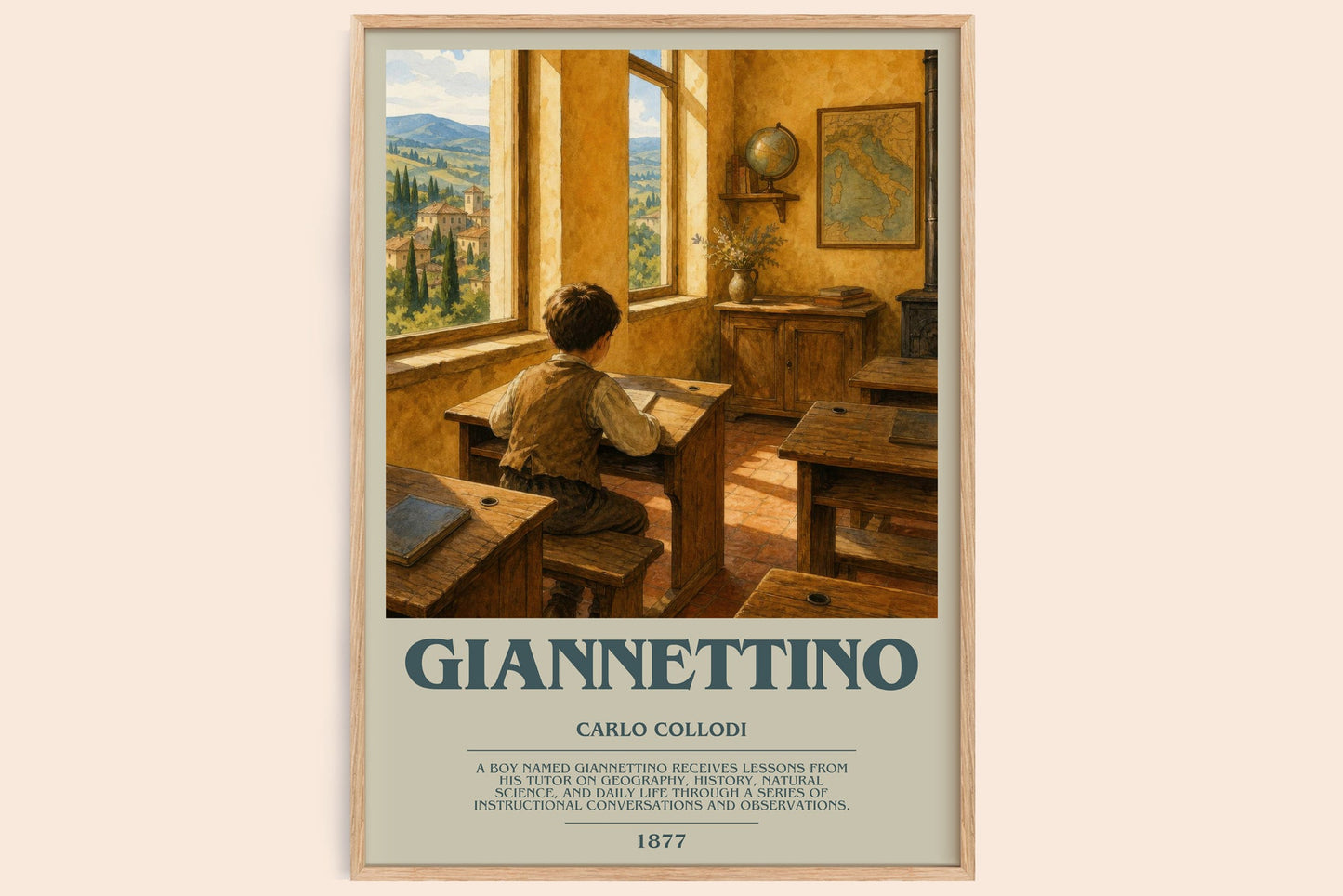 Giannettino bookish book poster by Carlo Collodi – framed literary art print