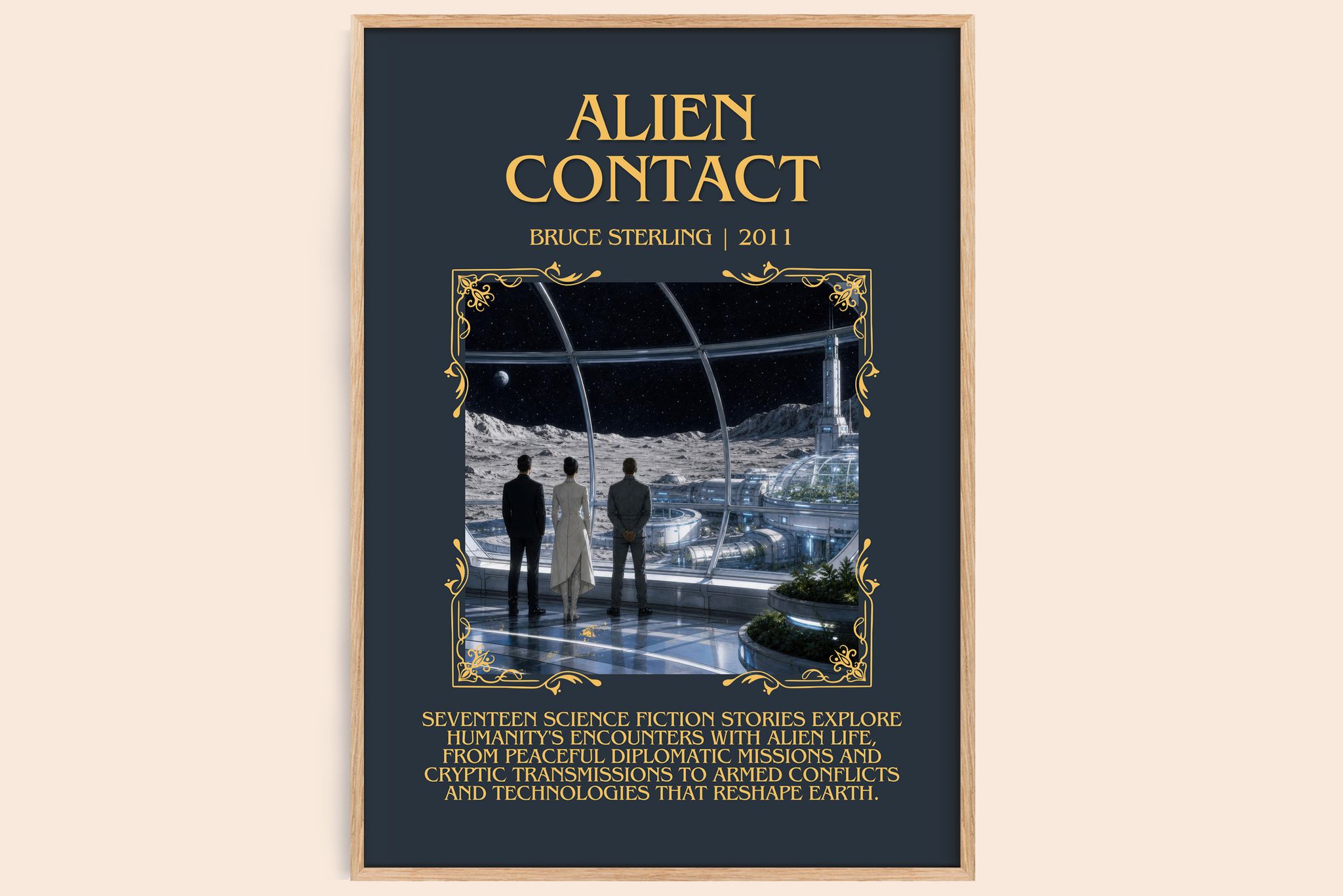 Alien Contact Minimalist Book Poster by Bruce Sterling
