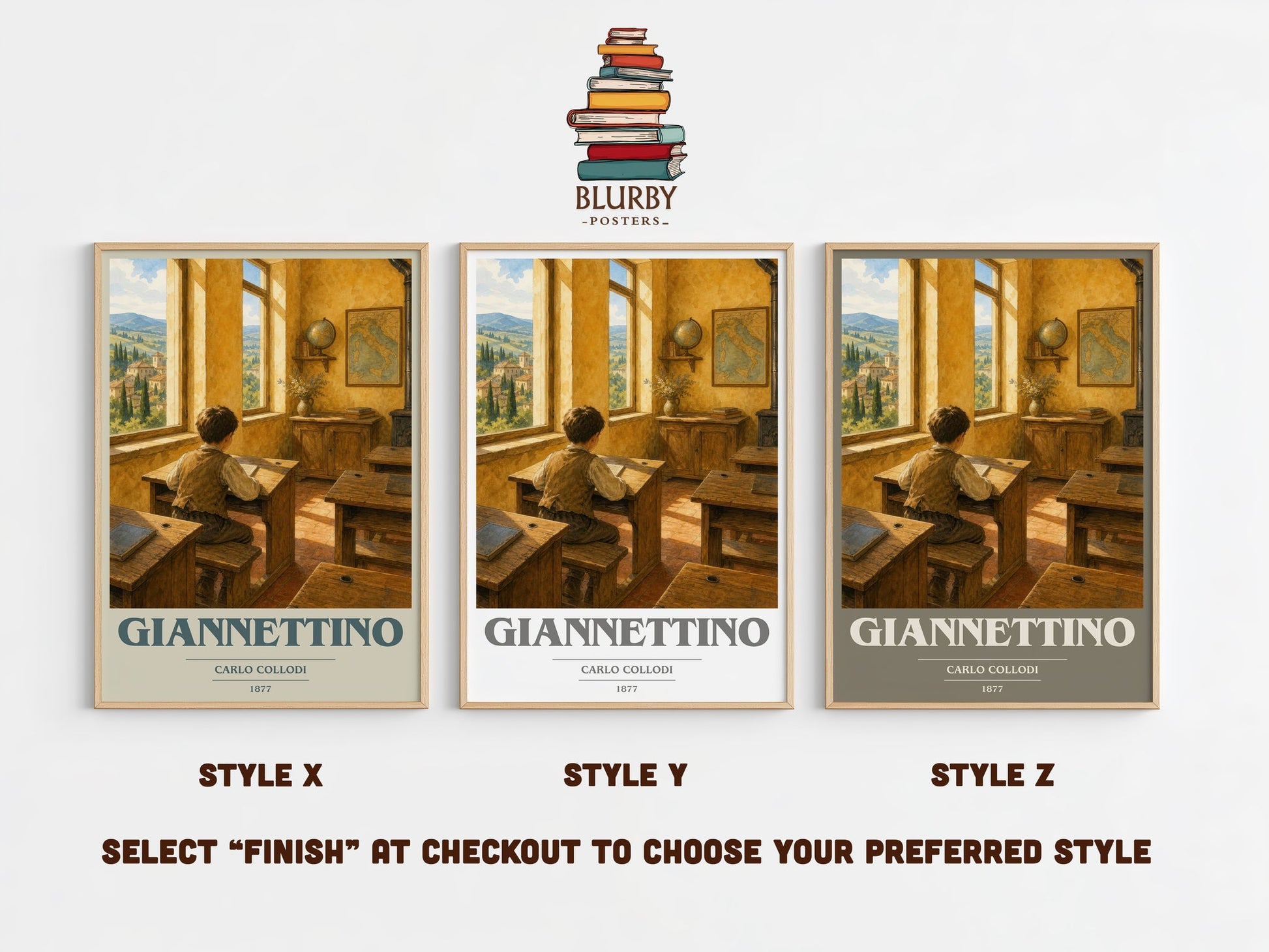 Giannettino book cover print in frame leaning in hallway – childrens wall art