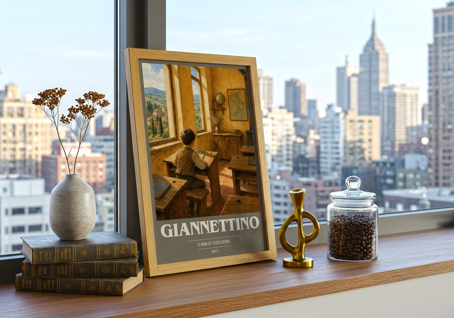 Giannettino book cover print framed by window – literary home decor