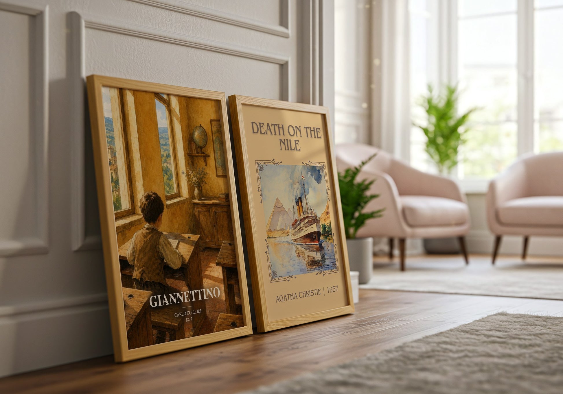 Giannettino watercolour print framed by window – literary home decor