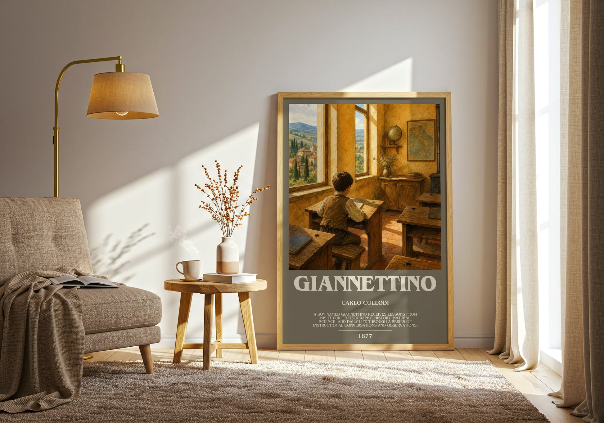 Giannettino bookish print on bookshelf – Carlo Collodi fan gift