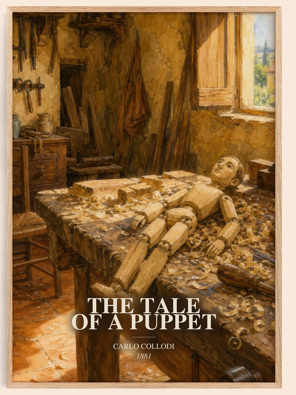 The Tale Of A Puppet watercolour book poster by Carlo Collodi – framed literary art print