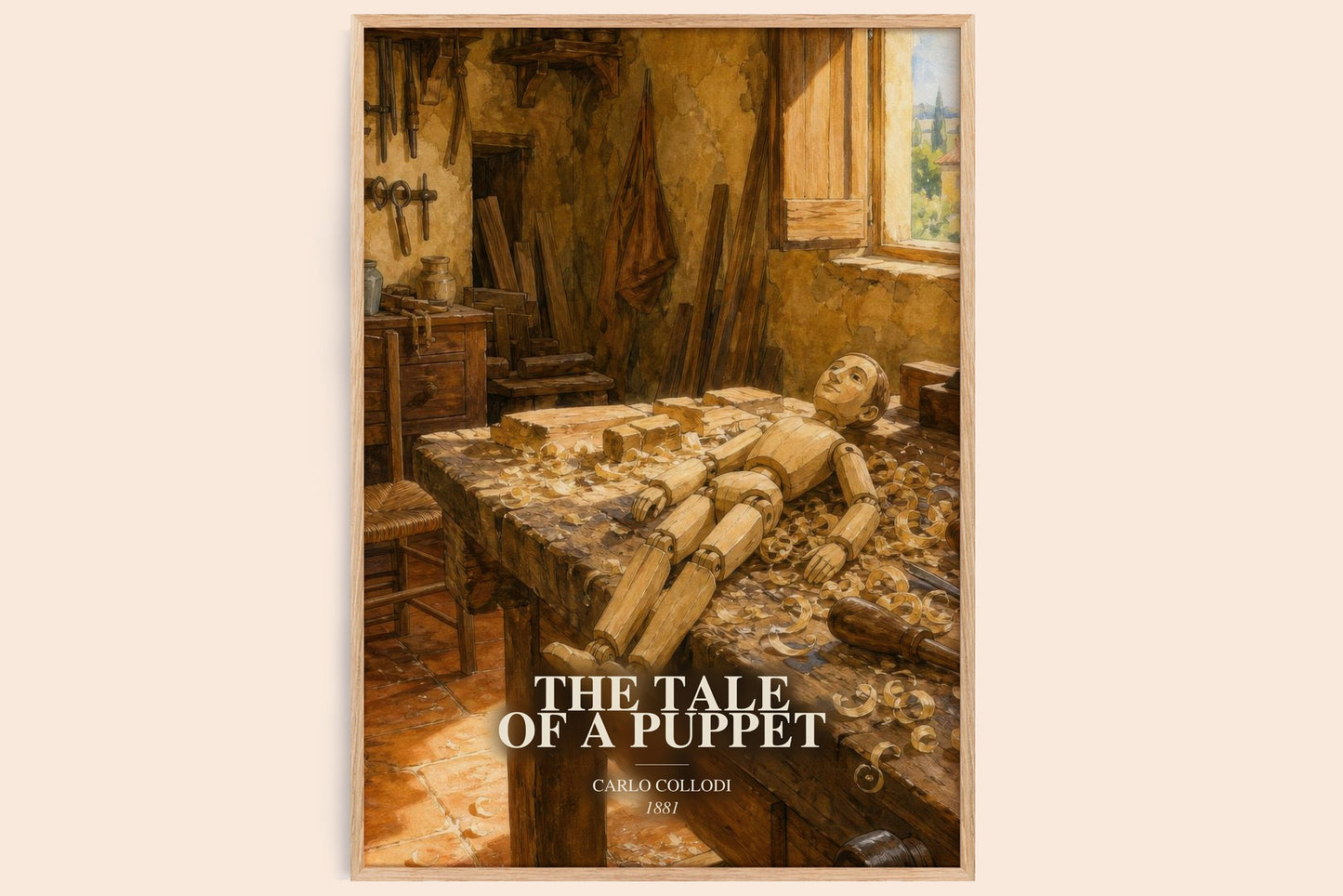 The Tale Of A Puppet watercolour book poster by Carlo Collodi – framed literary art print