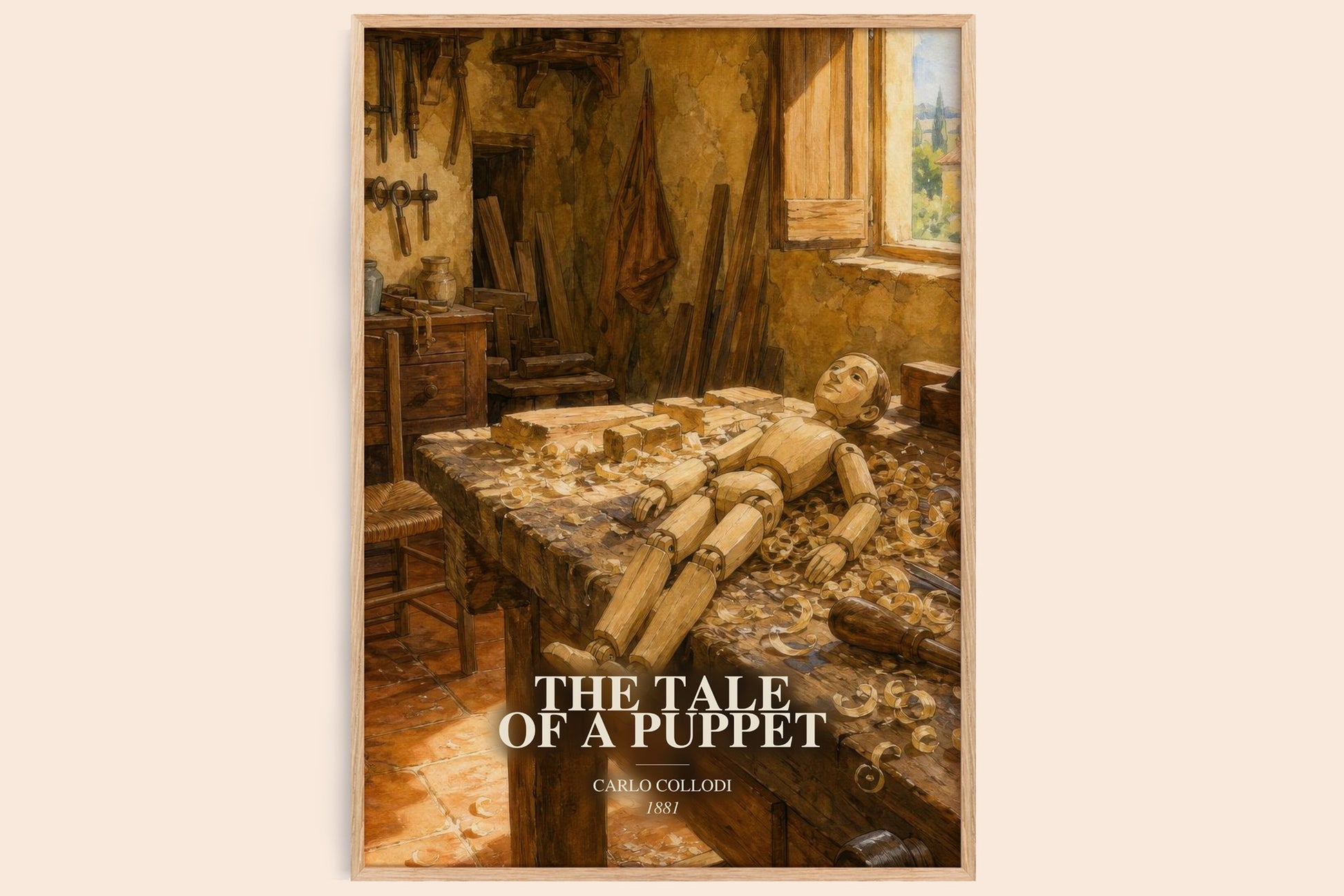 The Tale Of A Puppet watercolour book poster by Carlo Collodi – framed literary art print