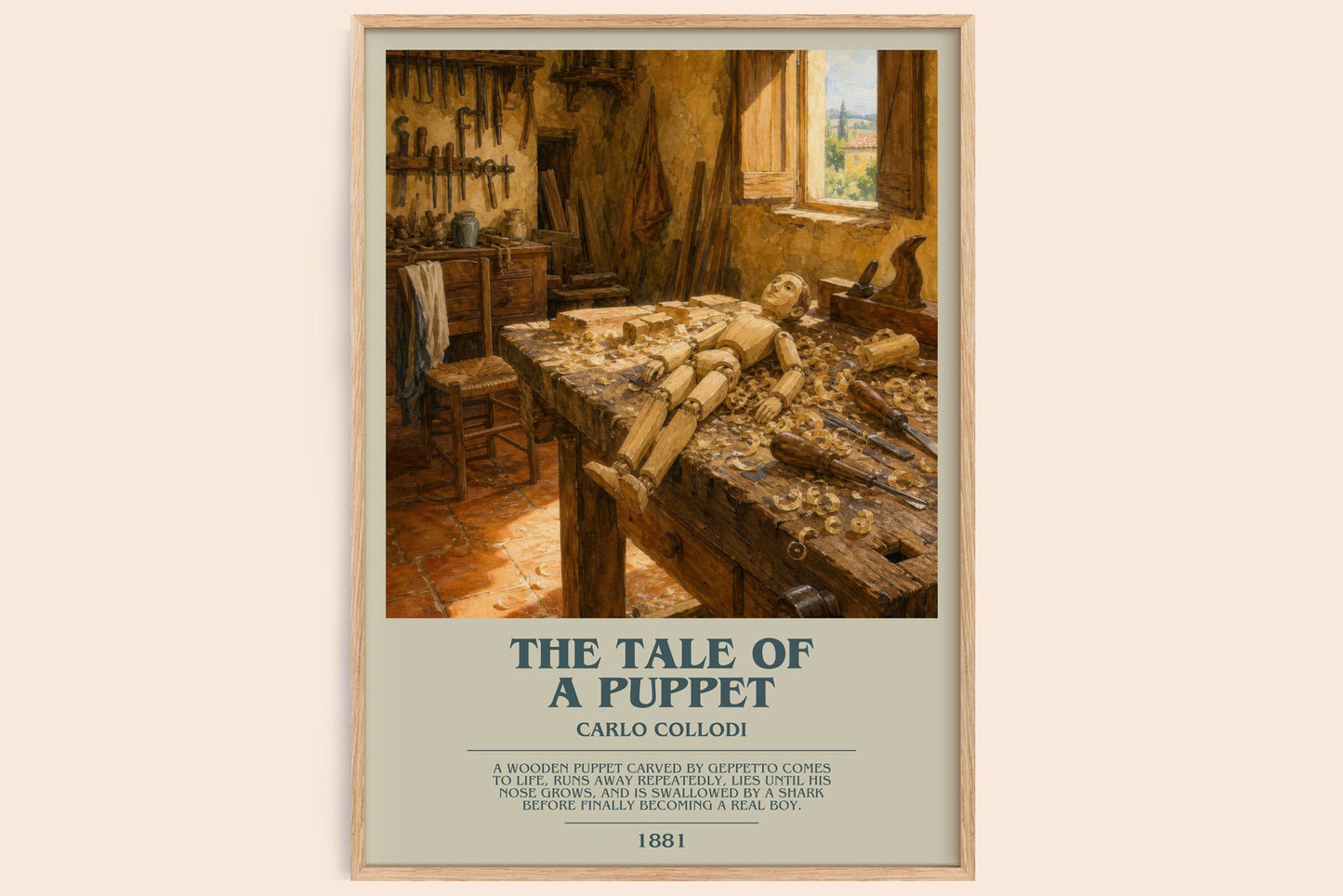 The Tale Of A Puppet bookish book poster by Carlo Collodi – framed literary art print