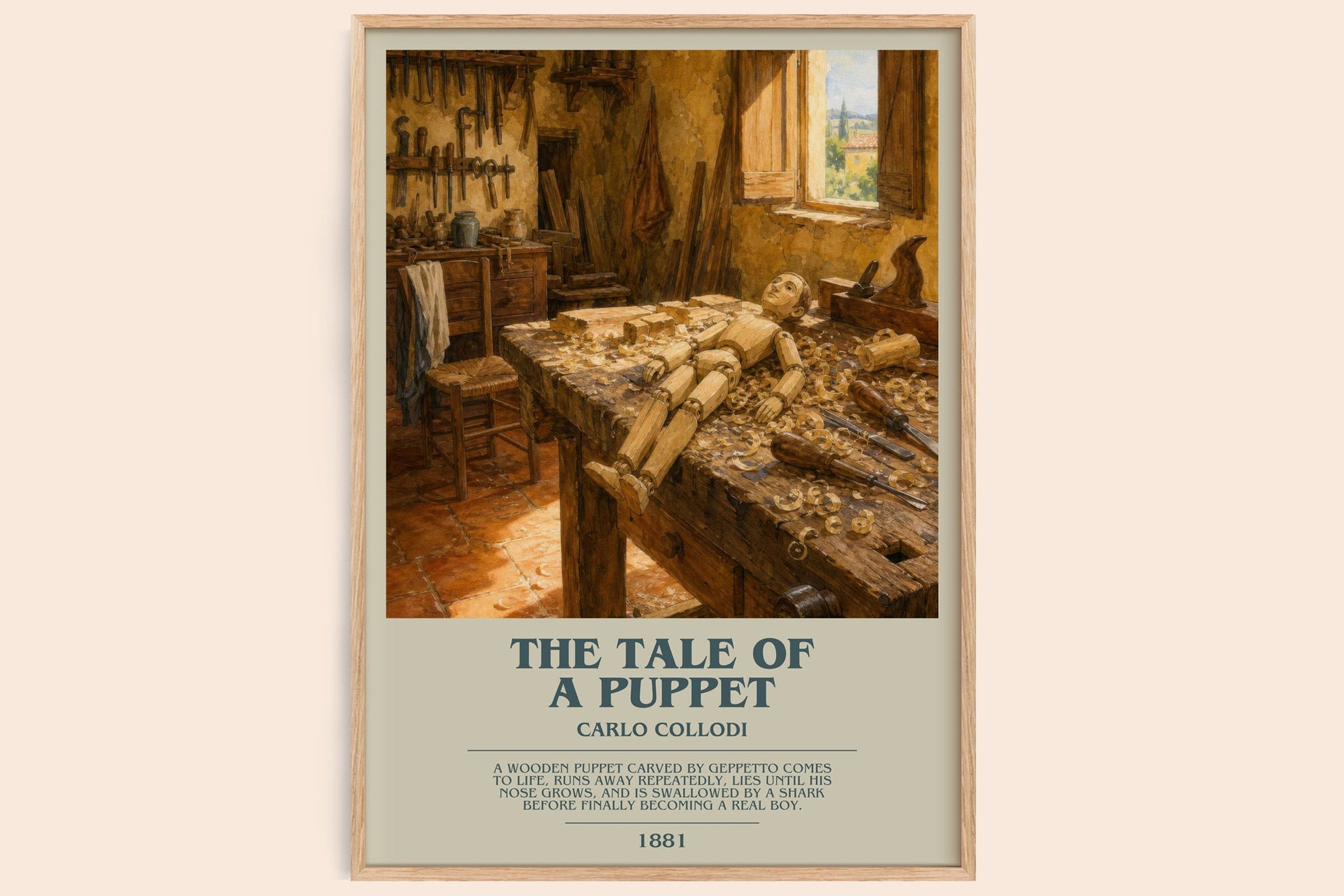The Tale Of A Puppet bookish book poster by Carlo Collodi – framed literary art print