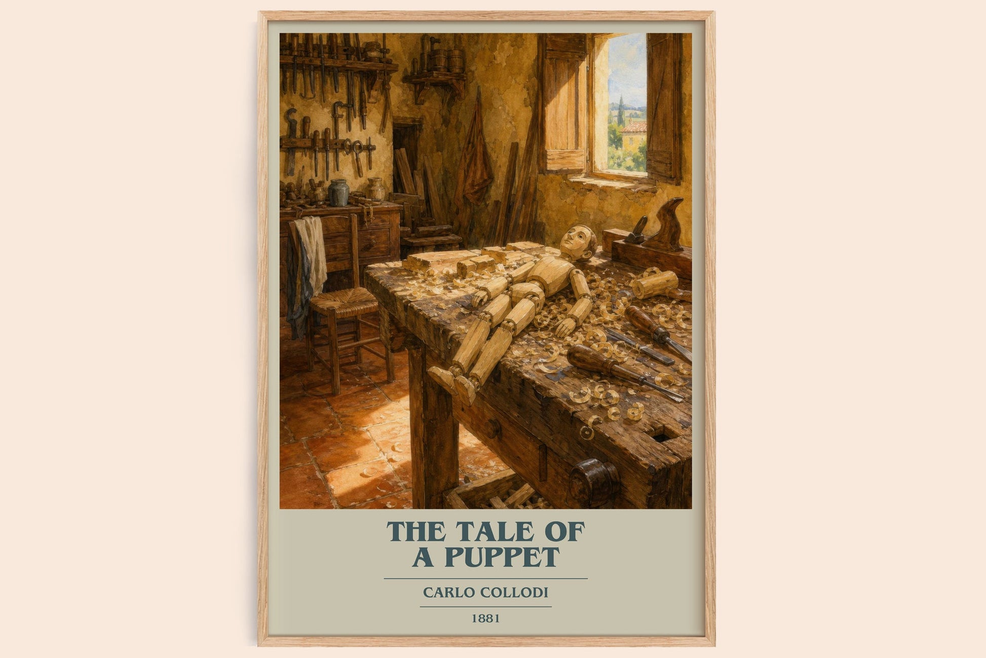 The Tale Of A Puppet book cover book poster by Carlo Collodi – framed literary art print