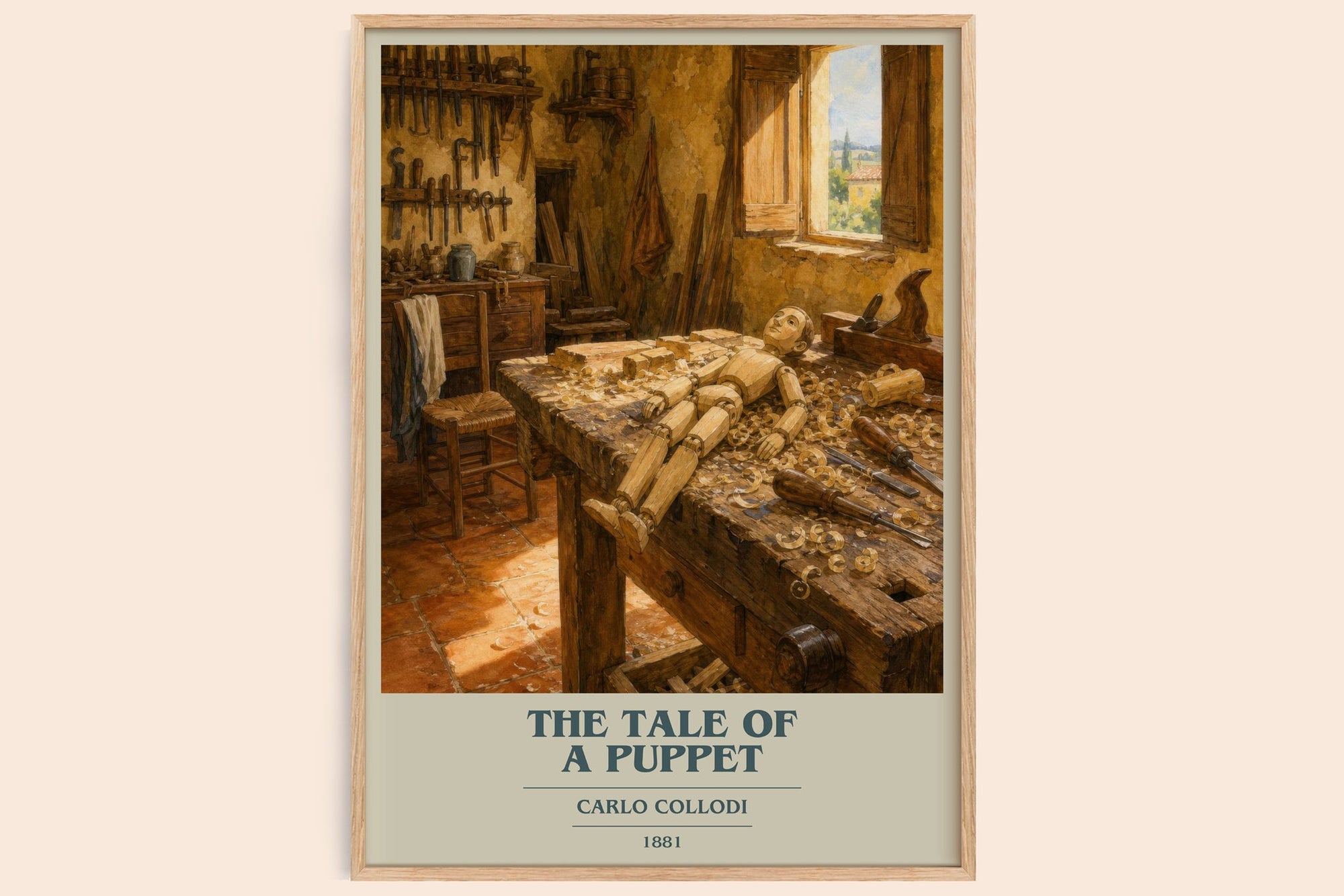 The Tale Of A Puppet book cover book poster by Carlo Collodi – framed literary art print