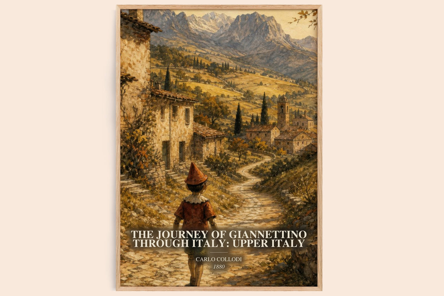 The Journey Of Giannettino Through Italy: Upper Italy watercolour book poster by Carlo Collodi – framed literary art print