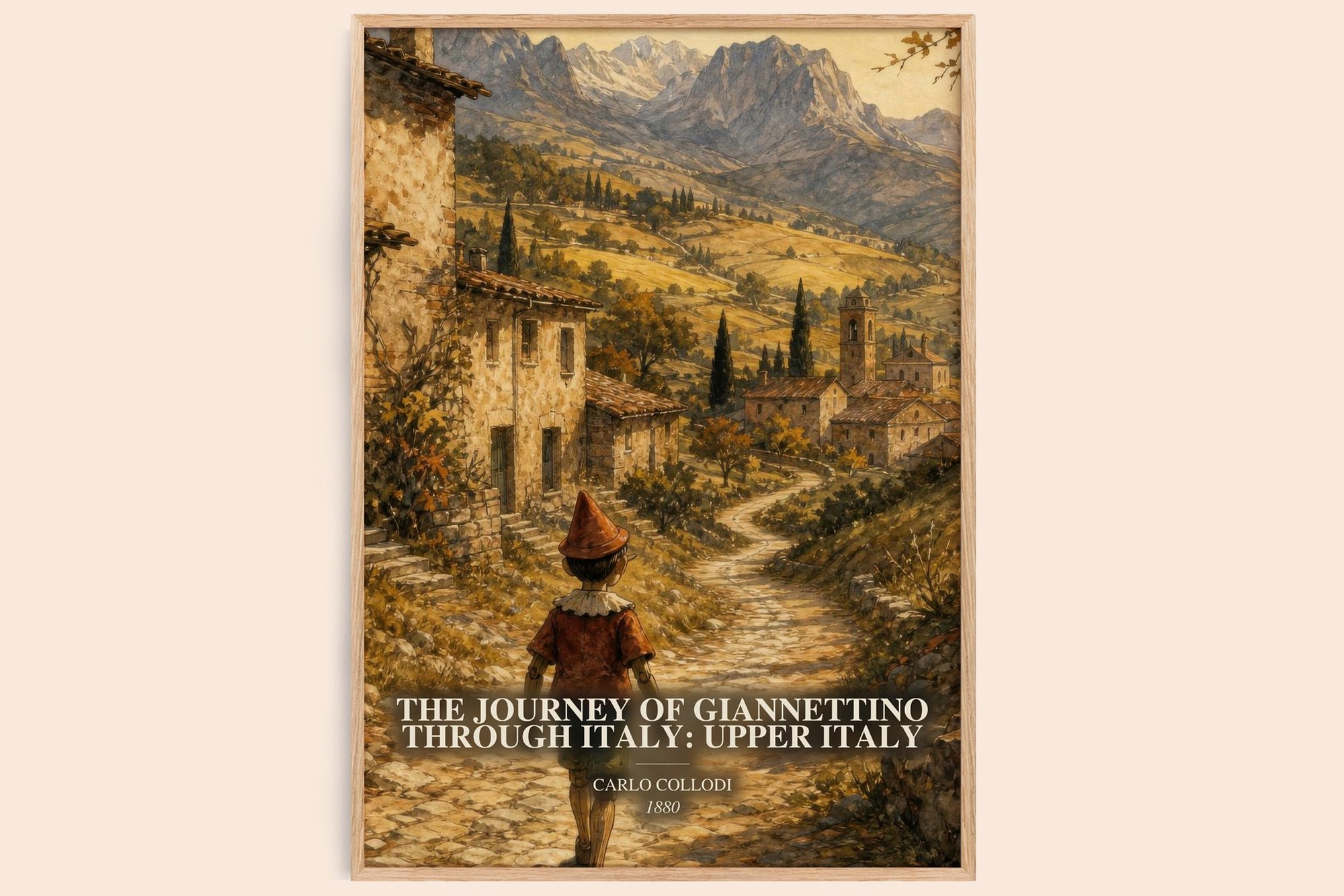 The Journey Of Giannettino Through Italy: Upper Italy watercolour book poster by Carlo Collodi – framed literary art print