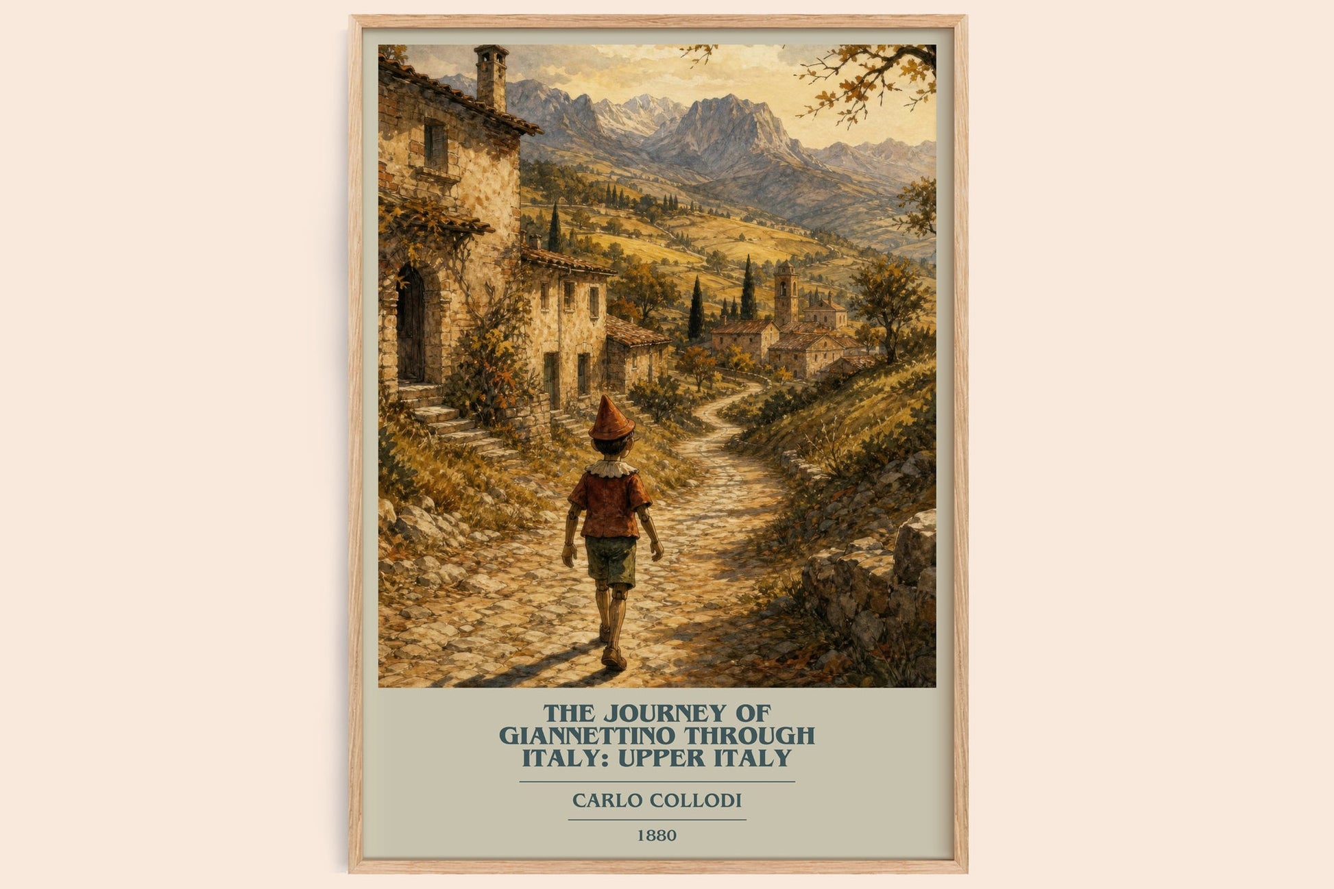 The Journey Of Giannettino Through Italy: Upper Italy book cover book poster by Carlo Collodi – framed literary art print