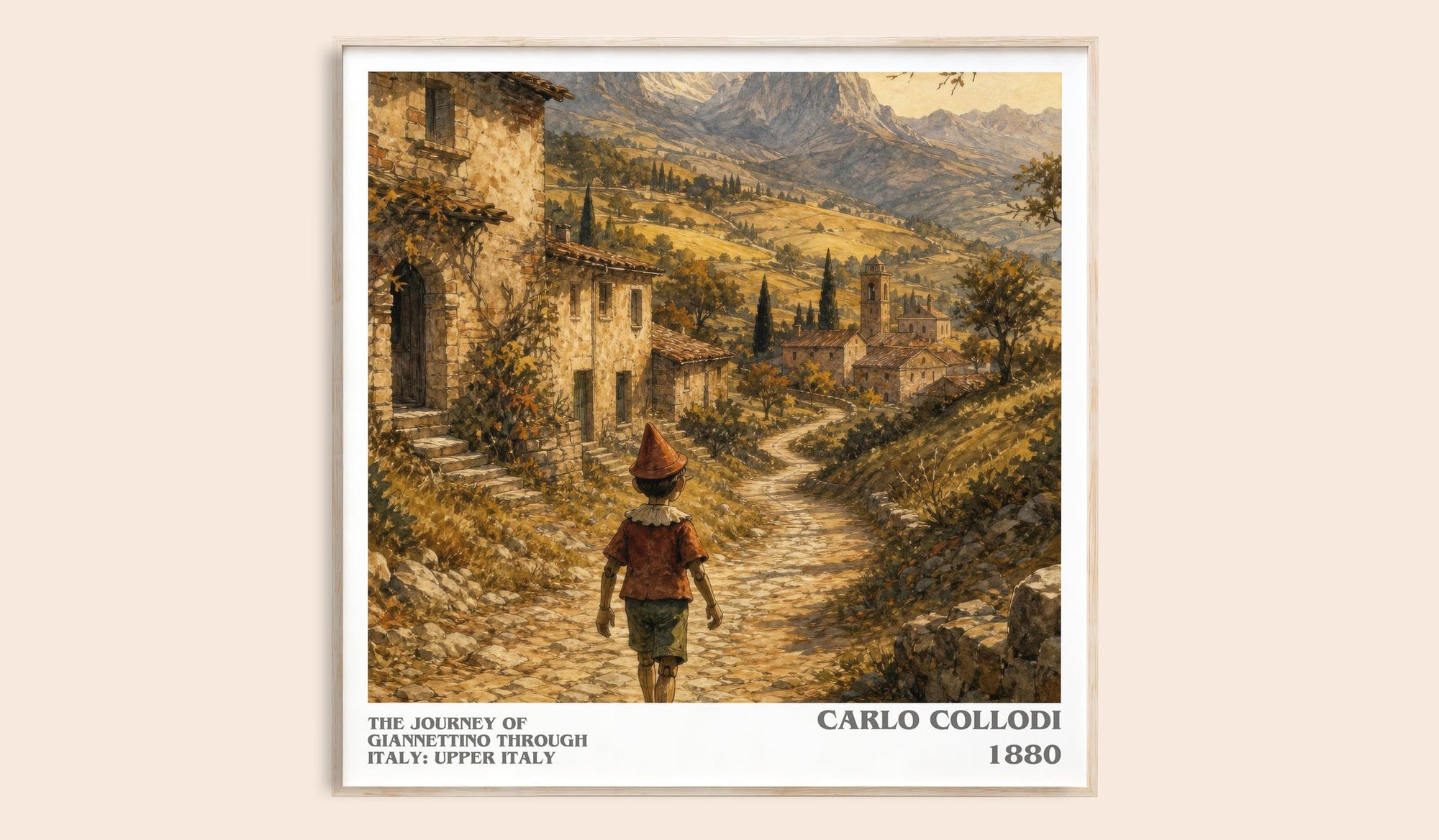 The Journey Of Giannettino Through Italy: Upper Italy literary book poster by Carlo Collodi – framed literary art print