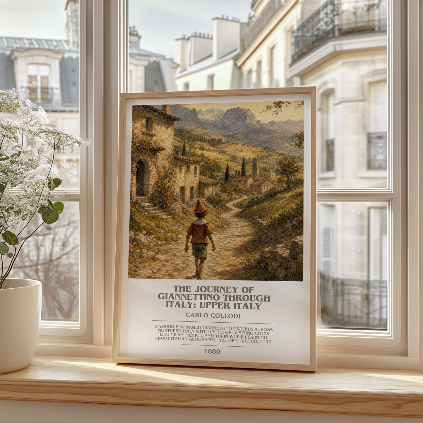 The Journey Of Giannettino Through Italy: Upper Italy bookish poster colour and style options – Carlo Collodi book art