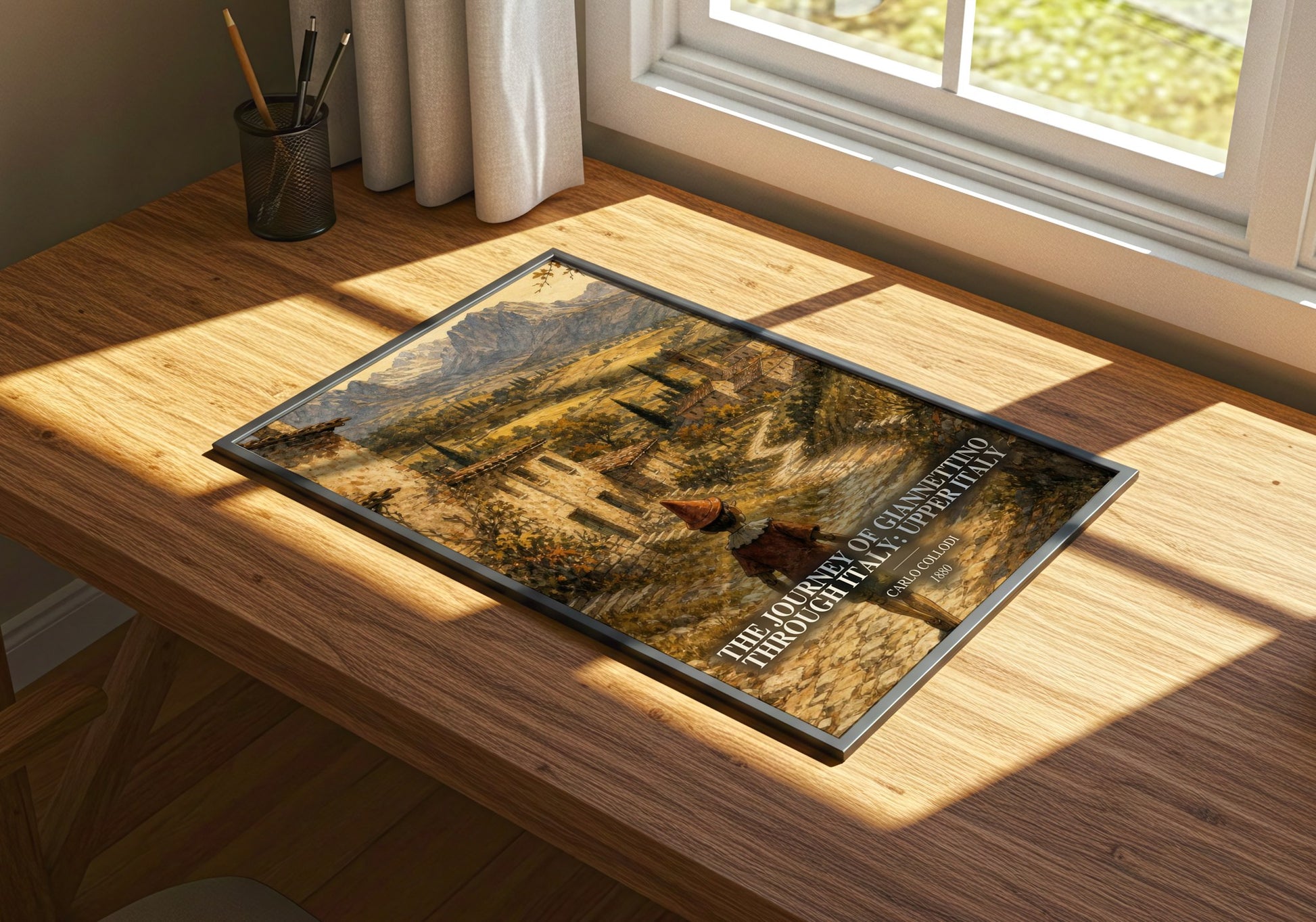 The Journey Of Giannettino Through Italy: Upper Italy watercolour book poster framed on wall – childrens wall art