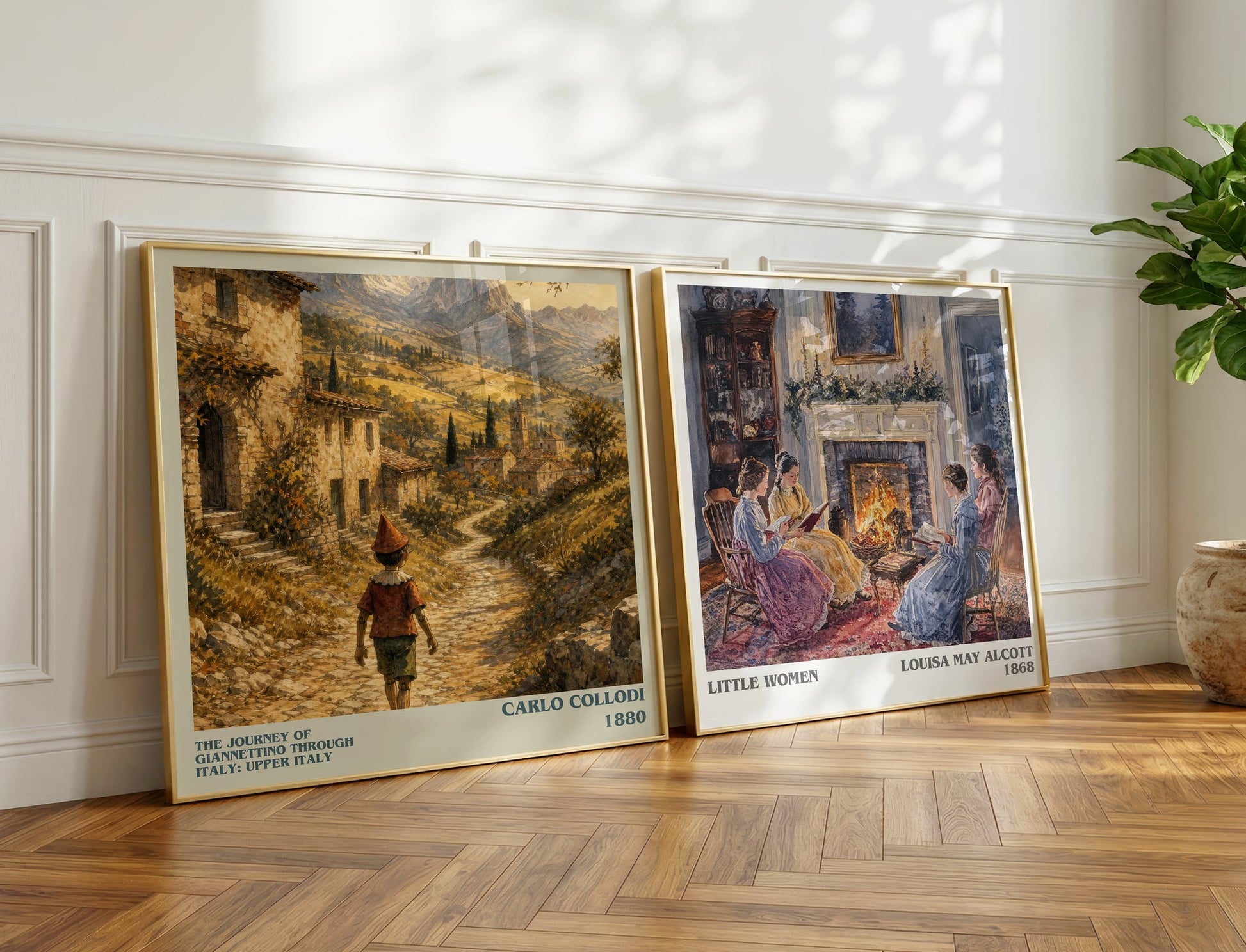 The Journey Of Giannettino Through Italy: Upper Italy literary print on bookshelf – Carlo Collodi fan gift