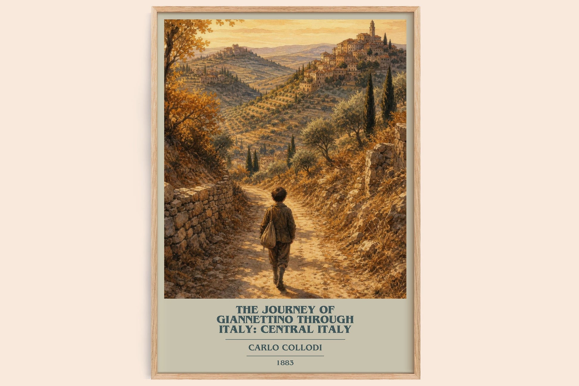 The Journey Of Giannettino Through Italy: Central Italy book cover book poster by Carlo Collodi – framed literary art print