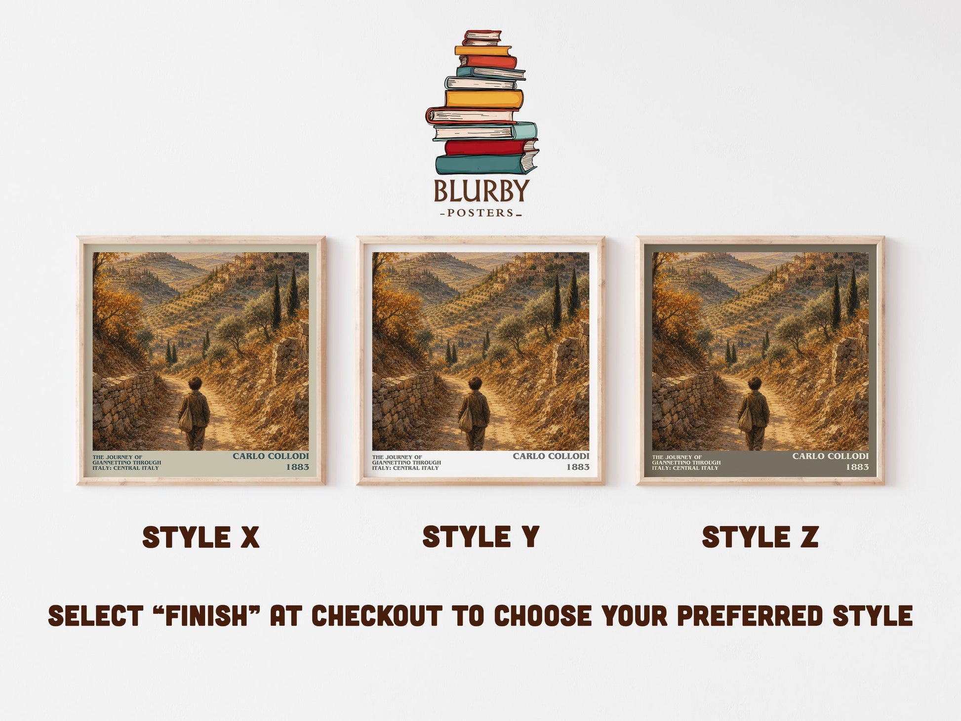 The Journey Of Giannettino Through Italy: Central Italy literary print in frame leaning in hallway – childrens wall art