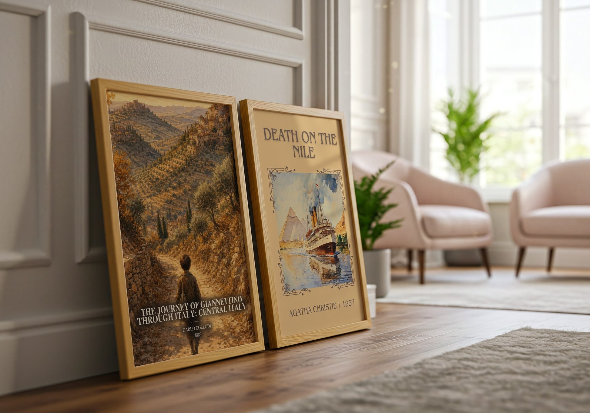 The Journey Of Giannettino Through Italy: Central Italy watercolour print framed by window – literary home decor